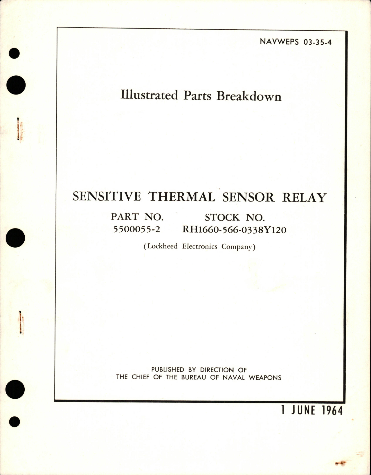 Sample page 1 from AirCorps Library document: Illustrated Parts Breakdown for Sensitive Thermal Sensor Relay - Part 5500055-2