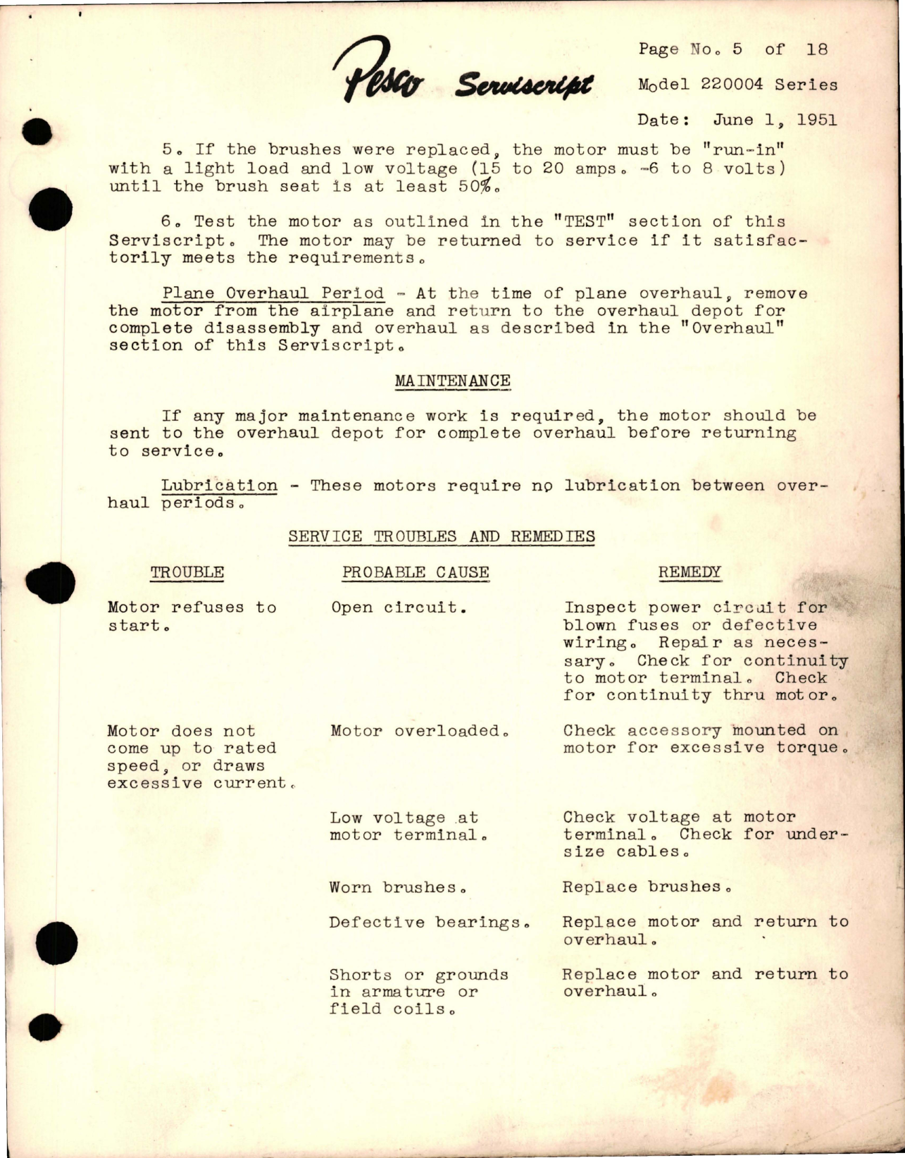 Sample page 5 from AirCorps Library document: Pesco Serviscript - Model 220004 Series Electric Motors
