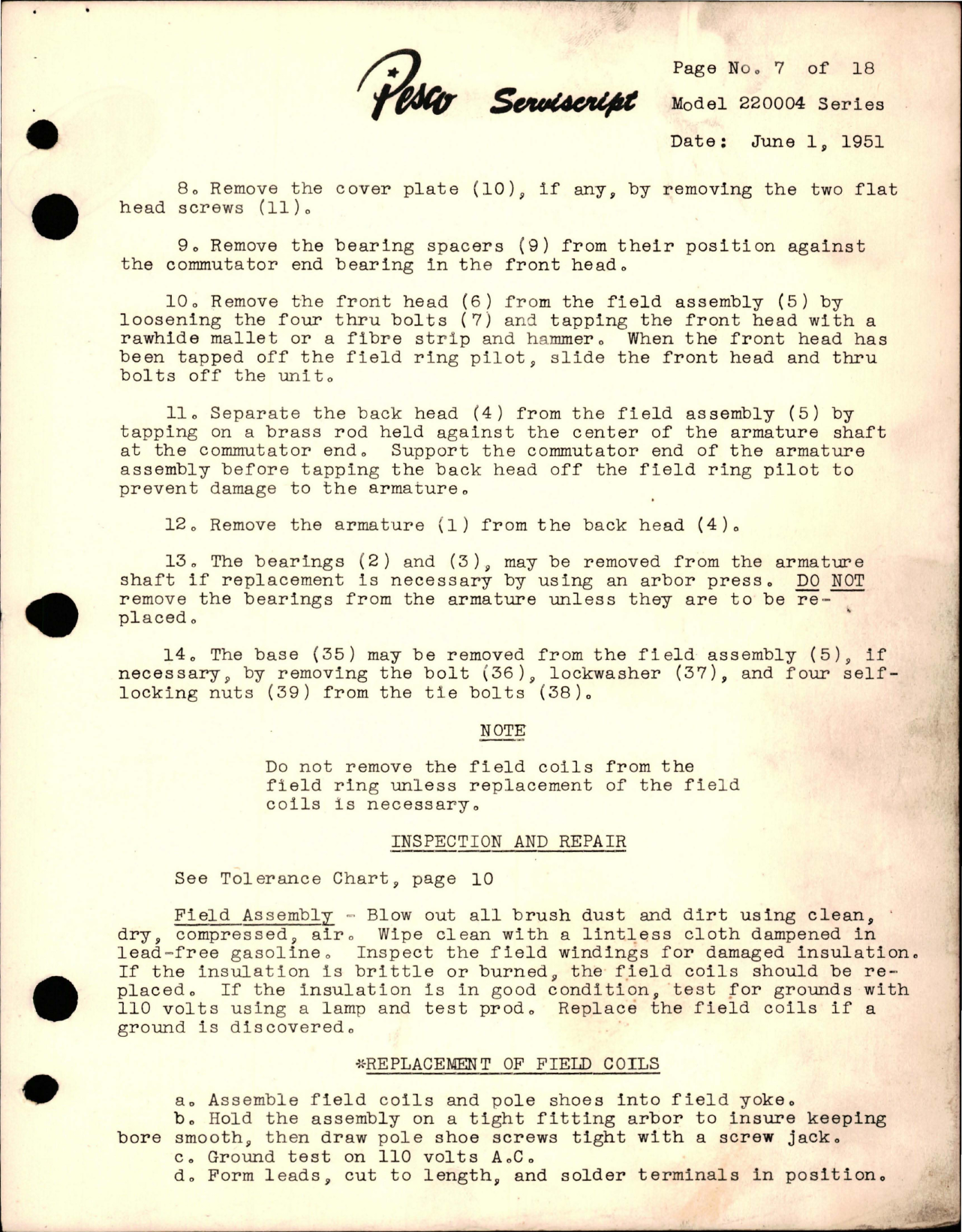 Sample page 7 from AirCorps Library document: Pesco Serviscript - Model 220004 Series Electric Motors