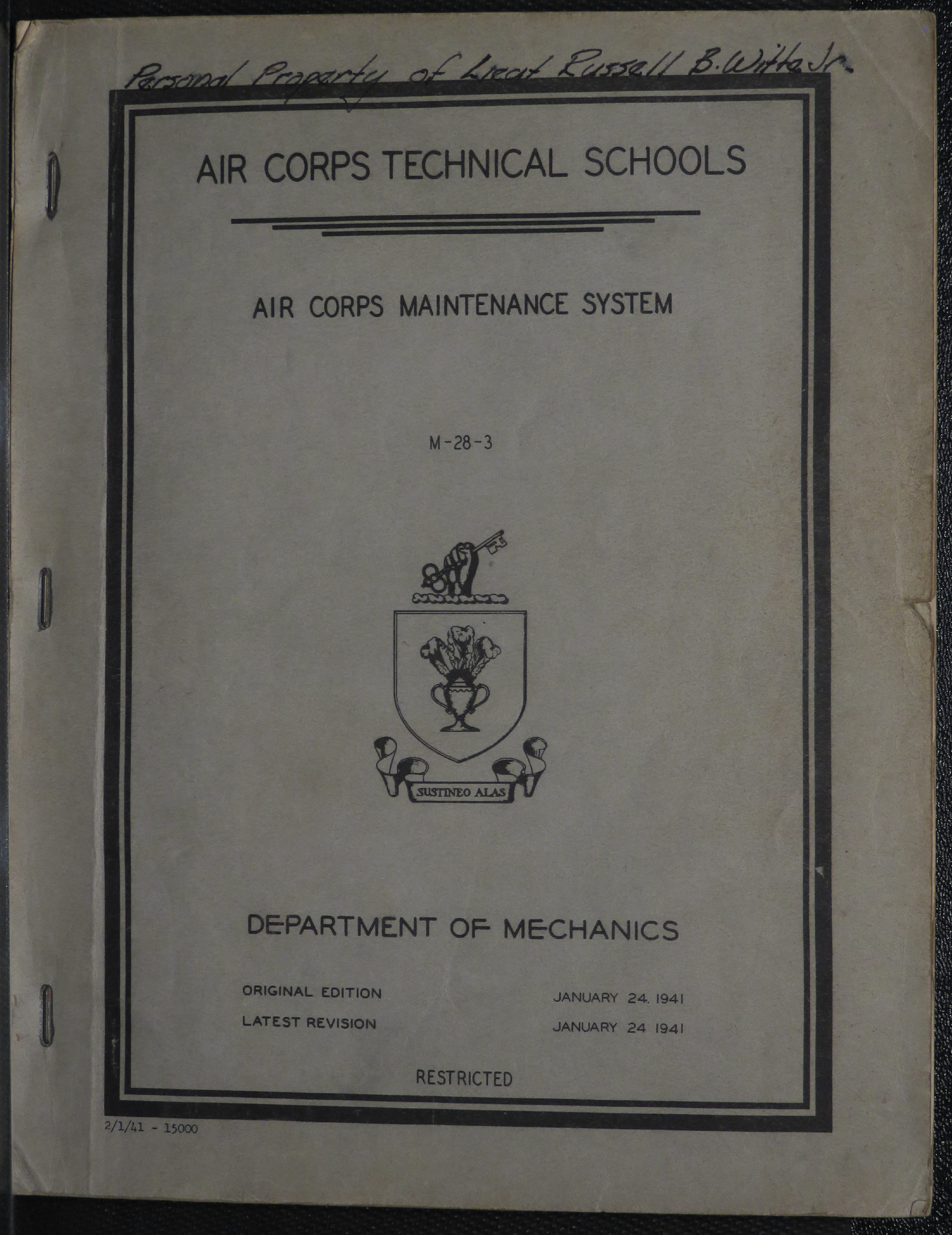 Sample page 1 from AirCorps Library document: Air Corps Maintenance System