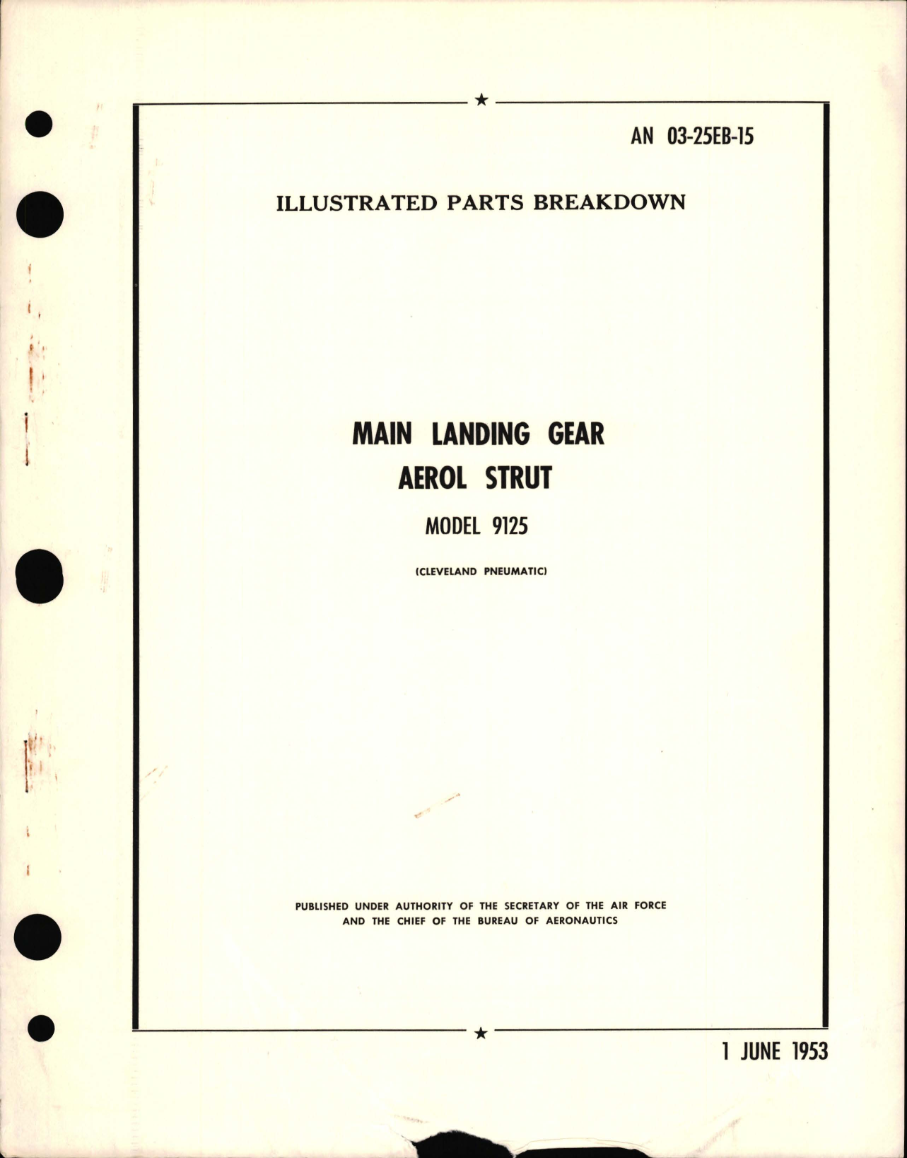 Sample page 1 from AirCorps Library document: Illustrated Parts Breakdown for Main Landing Gear Aerol Strut Model 9125 