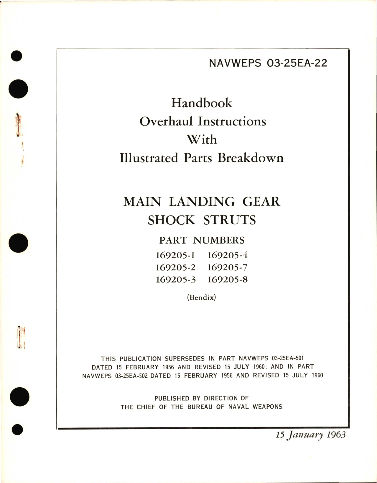 Sample page 1 from AirCorps Library document: Overhaul Instructions with Illustrated Parts for Main Landing Gear Shock Struts Part No. 169205