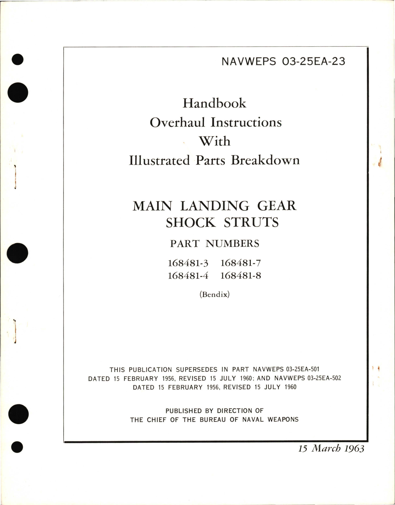 Sample page 1 from AirCorps Library document: Overhaul Instructions with Illustrated Parts for Main Landing Gear Shock Struts Part No. 168481