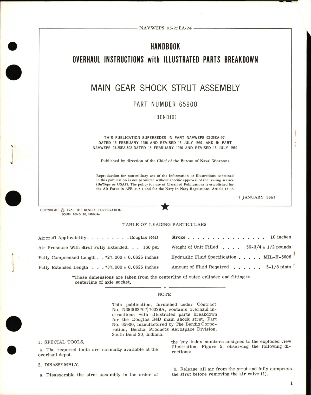 Sample page 1 from AirCorps Library document: Overhaul Instructions with Illustrated Parts for Main Gear Shock Strut Assembly Part No. 65900 