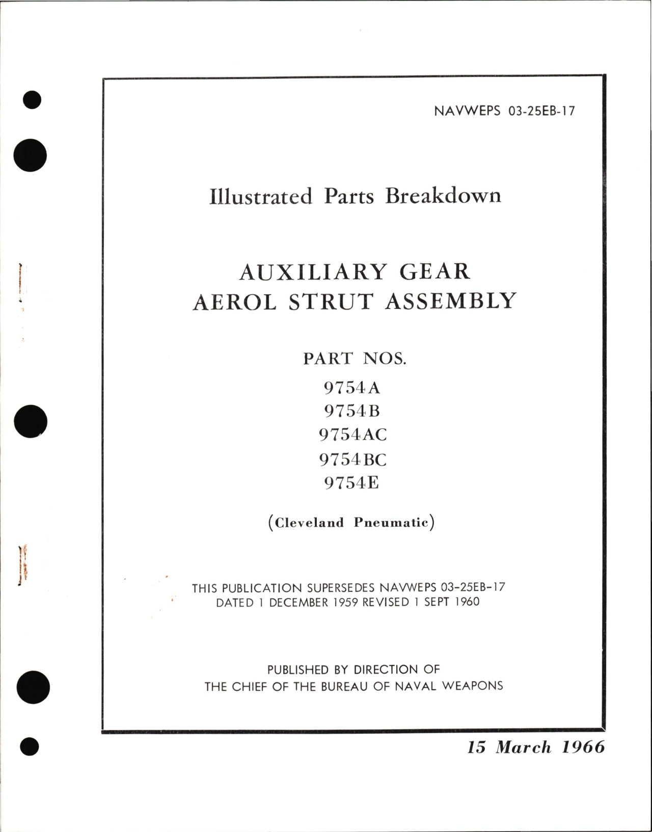 Sample page 1 from AirCorps Library document: Illustrated Parts for Auxiliary Gear Aerol Strut Assembly Part No. 9754A, 9754B, 9754 AC, 9754BC, and 9754E