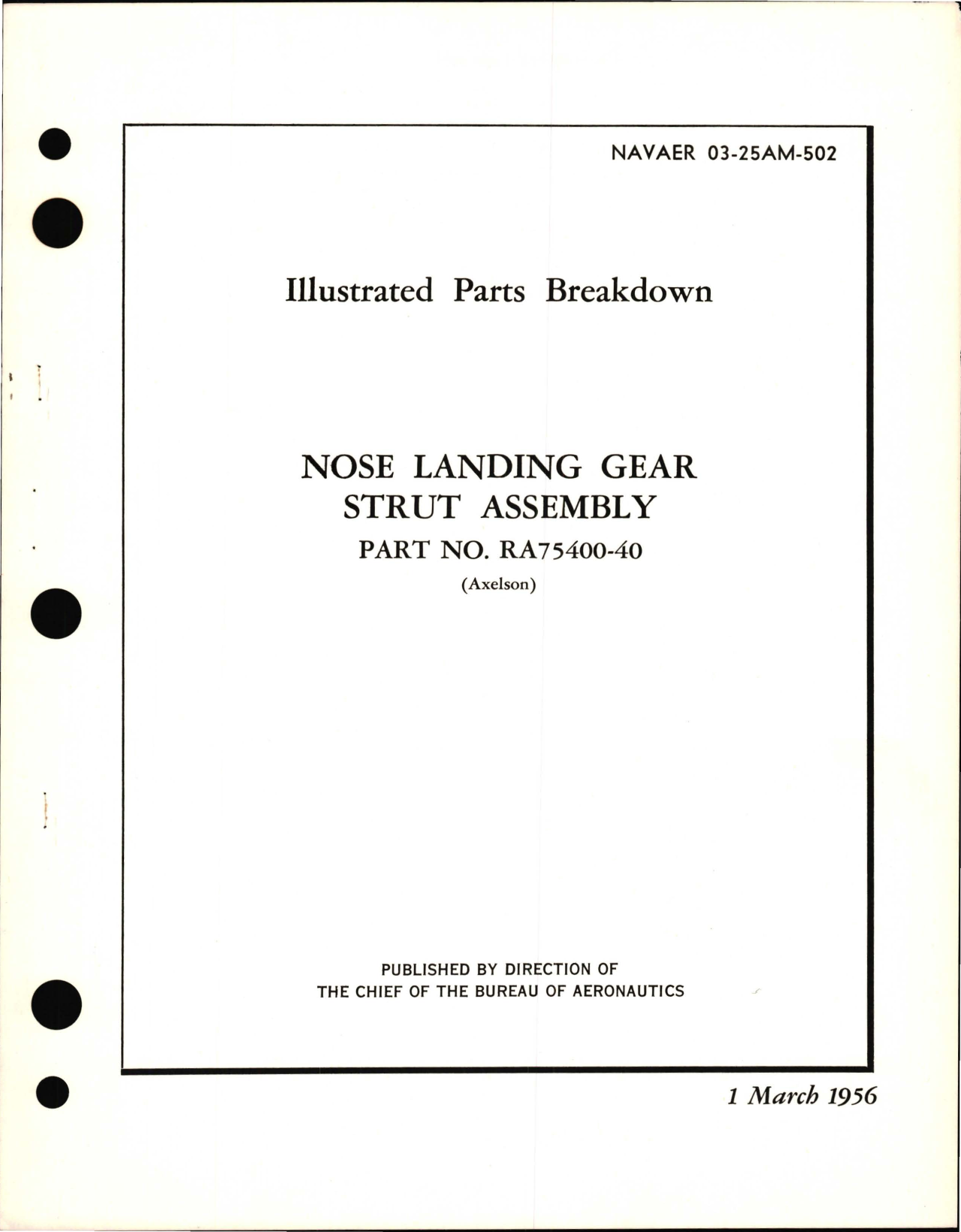 Sample page 1 from AirCorps Library document: Illustrated Parts for Nose Landing Gear Strut Assembly Part No. RA75400-40