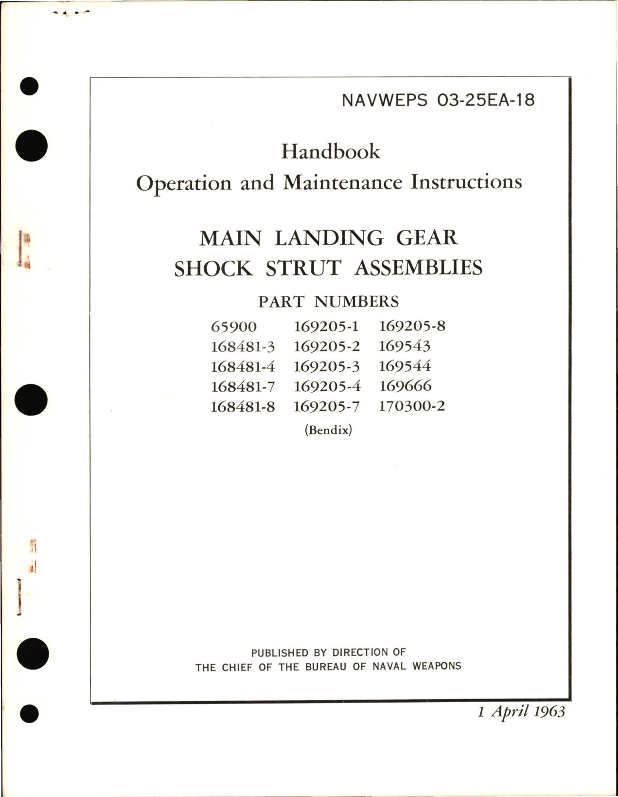 Sample page 1 from AirCorps Library document: Operation and Maintenance Instructions for Main Landing Gear Shock Strut Assemblies