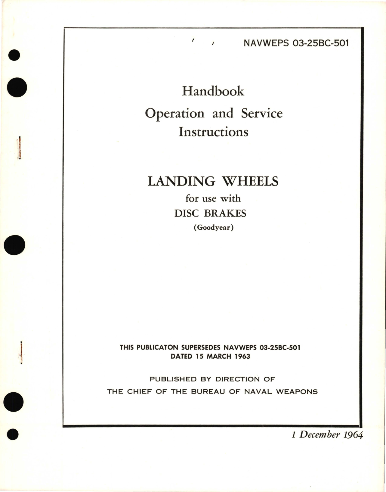 Sample page 1 from AirCorps Library document: Operation and Service Instructions for Landing Wheels for use with Disc Brakes  