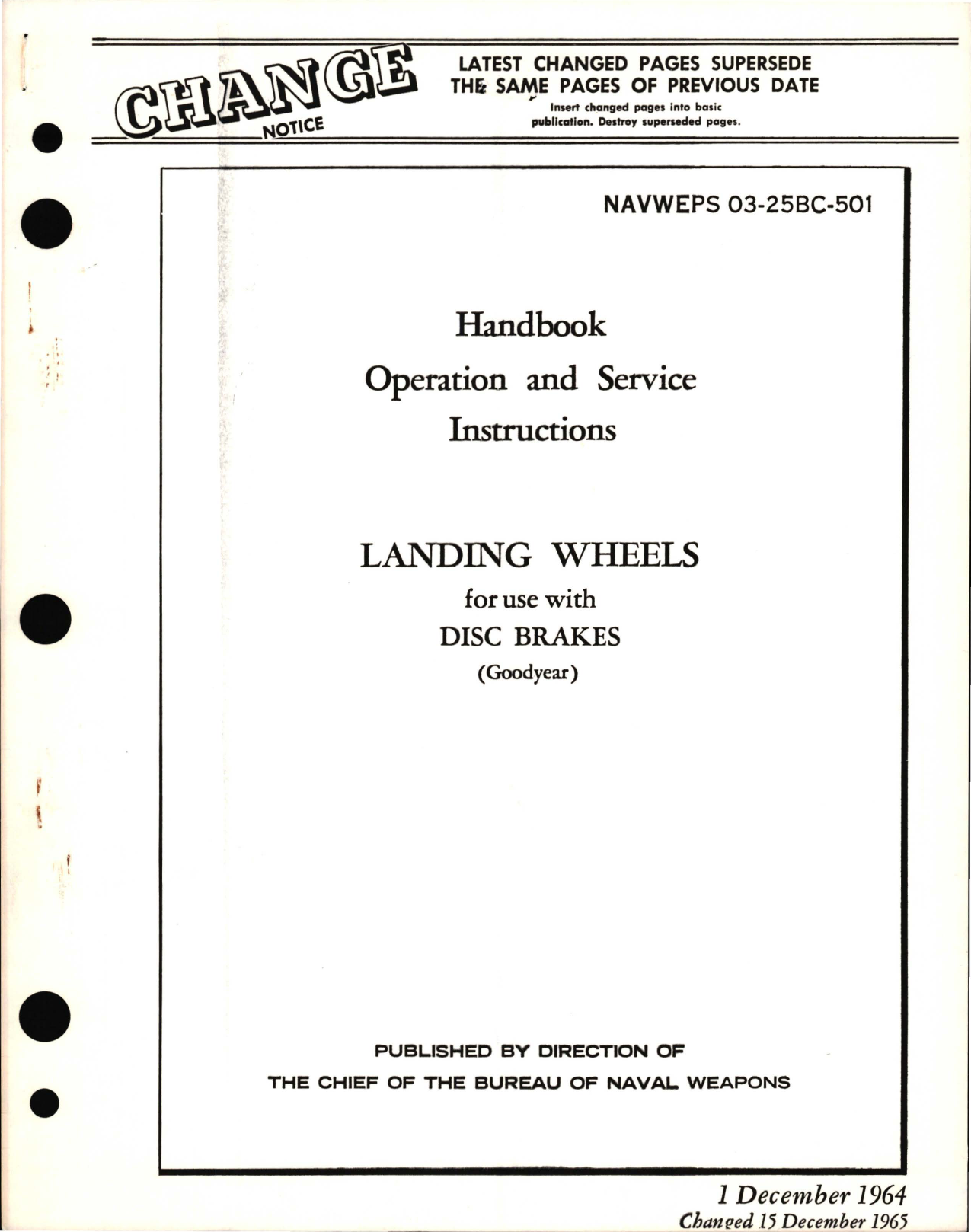 Sample page 1 from AirCorps Library document: Operation and Service Instructions for Landing Wheels for use with Disc Brakes 