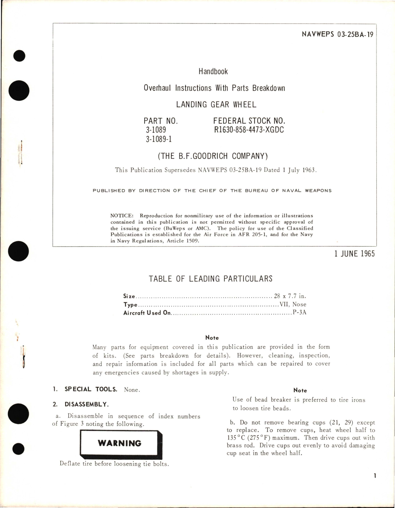 Sample page 1 from AirCorps Library document: Overhaul Instructions with Parts for Landing Gear Wheel Part No. 3-1089, R1630-858-4473-XGDC 