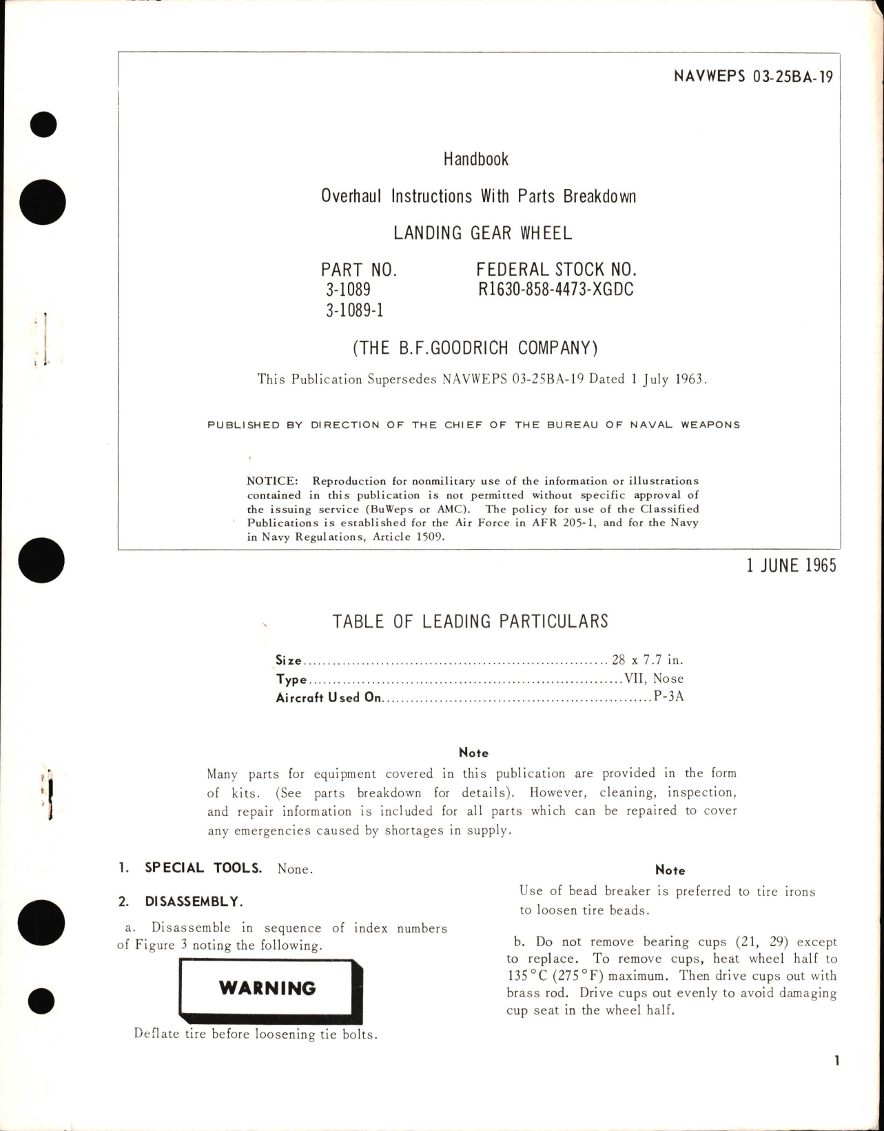 Sample page 1 from AirCorps Library document: Overhaul Instructions with Parts for Landing Gear Wheel Part No. 3-1089, R1630-858-4473-XGDC (Goodrich),