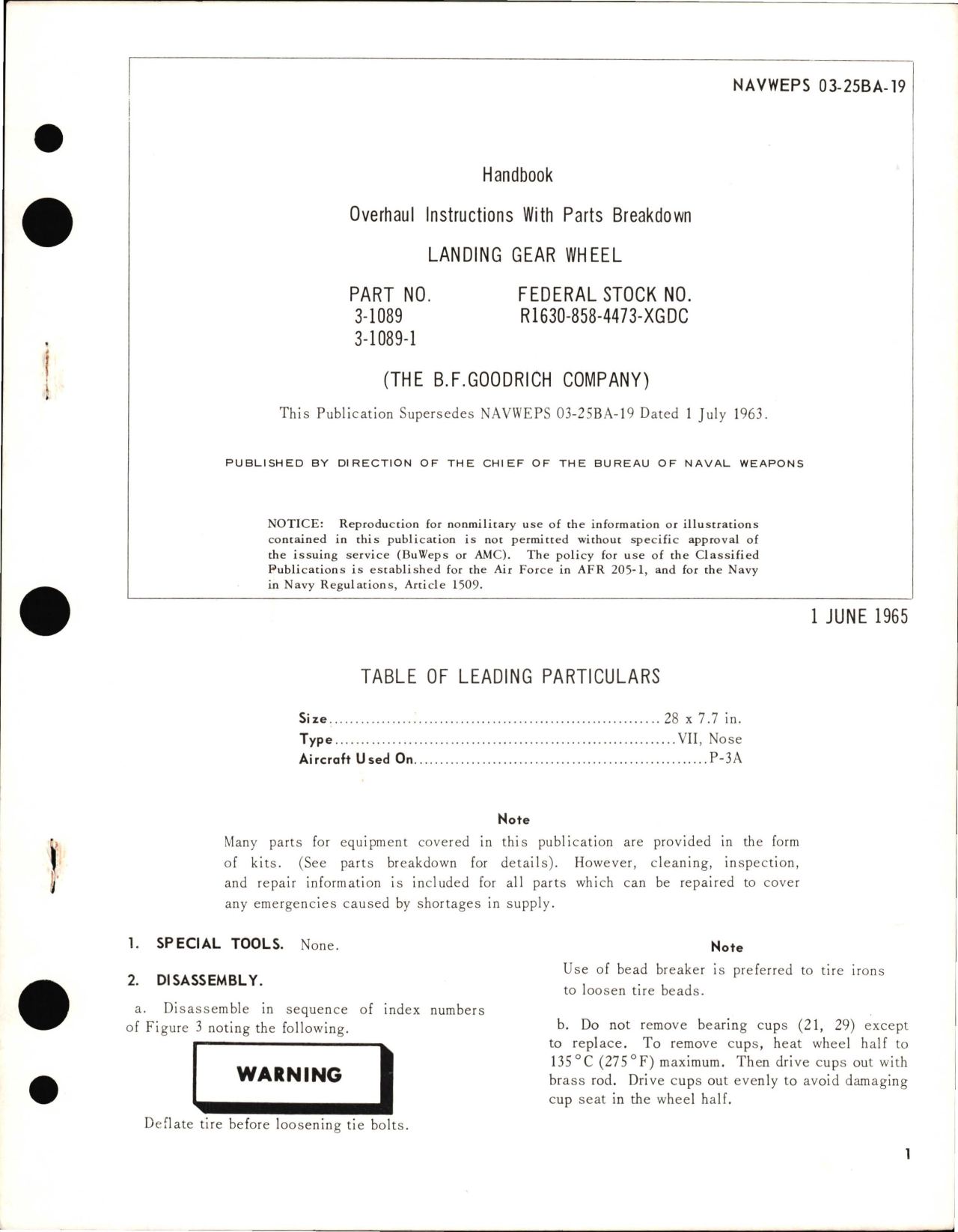 Sample page 1 from AirCorps Library document: Overhaul Instructions with Parts for Landing Gear Wheel Part No. 3-1089, R1630-858-4473-XGDC 