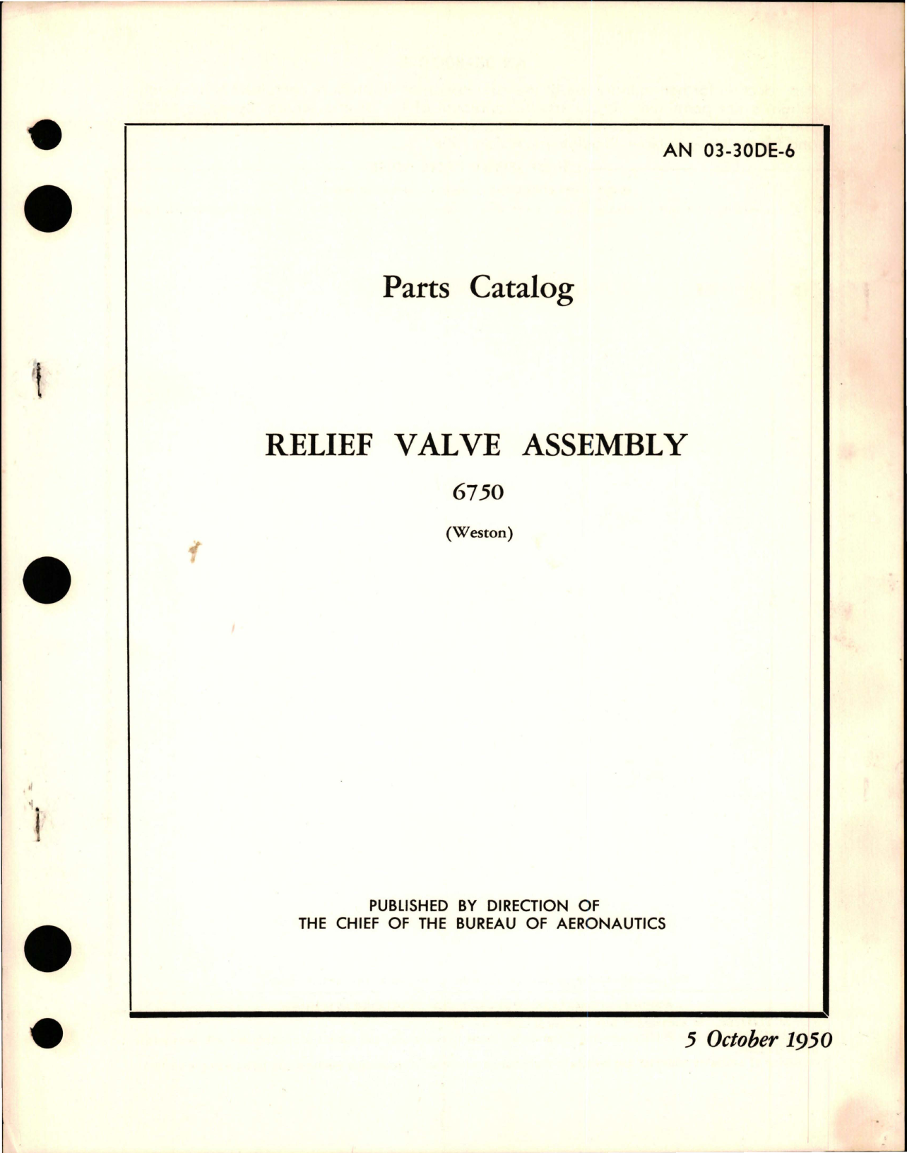 Sample page 1 from AirCorps Library document: Parts Catalog for Relief Valve Assembly - 6750