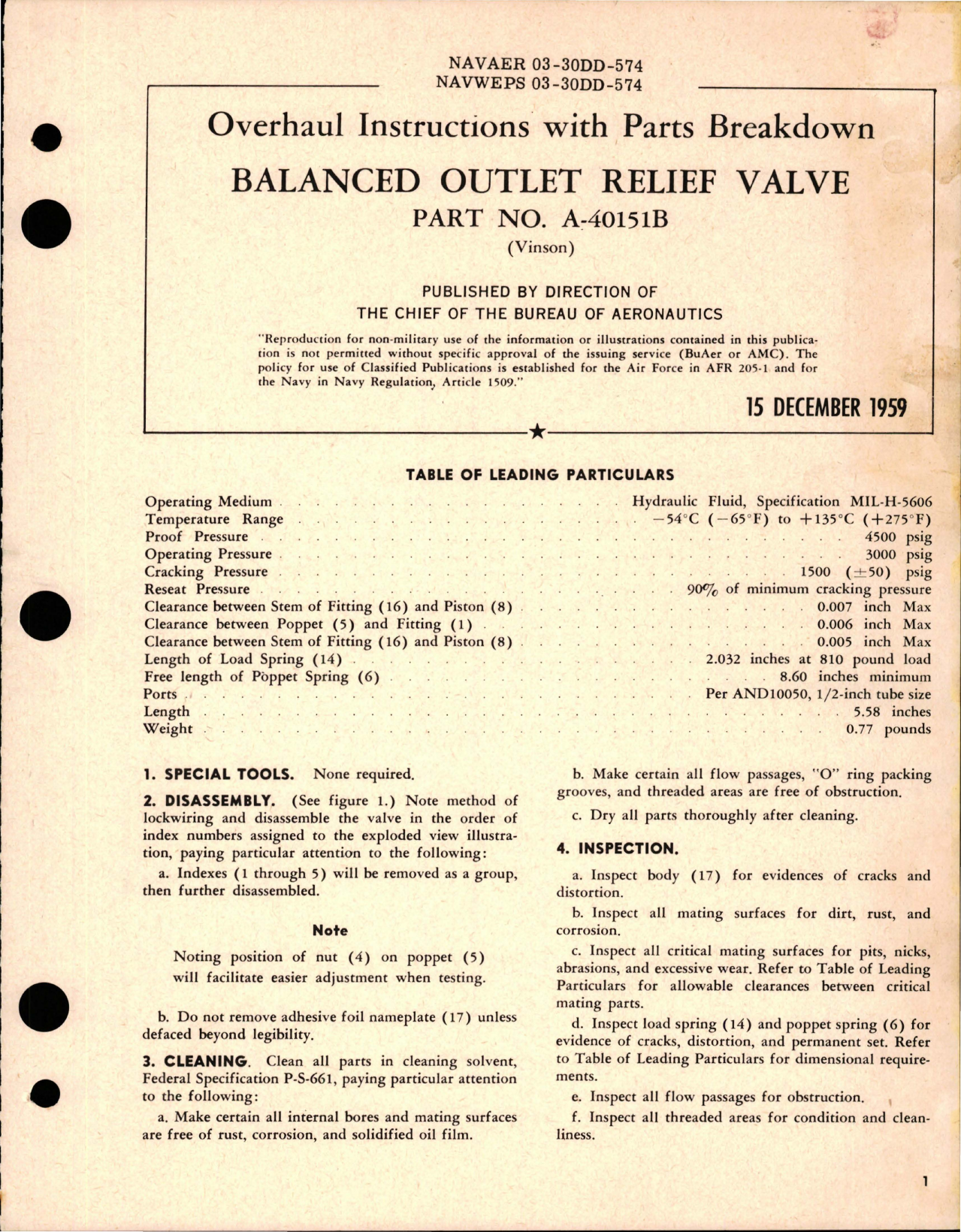 Sample page 1 from AirCorps Library document: Overhaul Instructions with Parts for Balanced Outlet Relief Valve - Part A-40151B