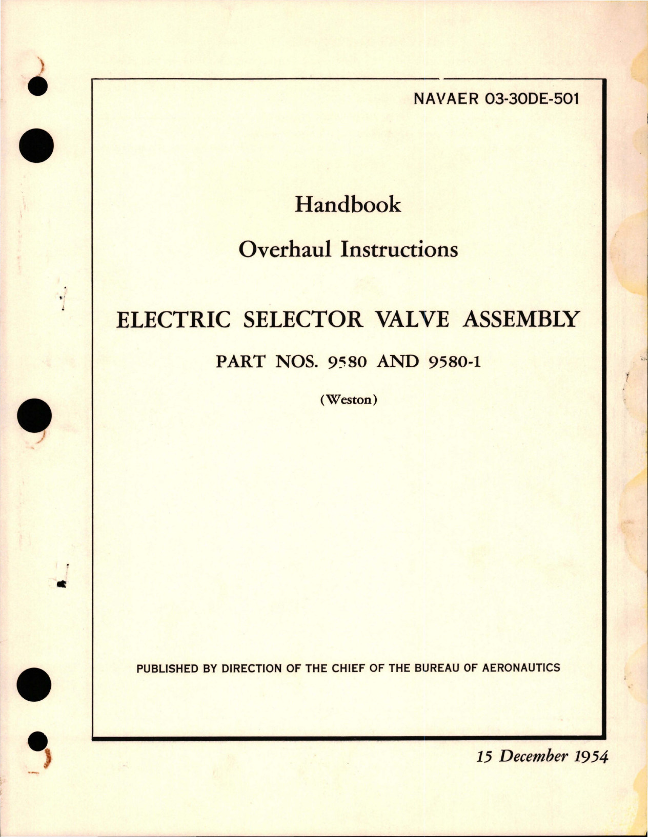 Sample page 1 from AirCorps Library document: Overhaul Instructions for Electric Selector Valve Assembly - Part 9580 and 9580-1