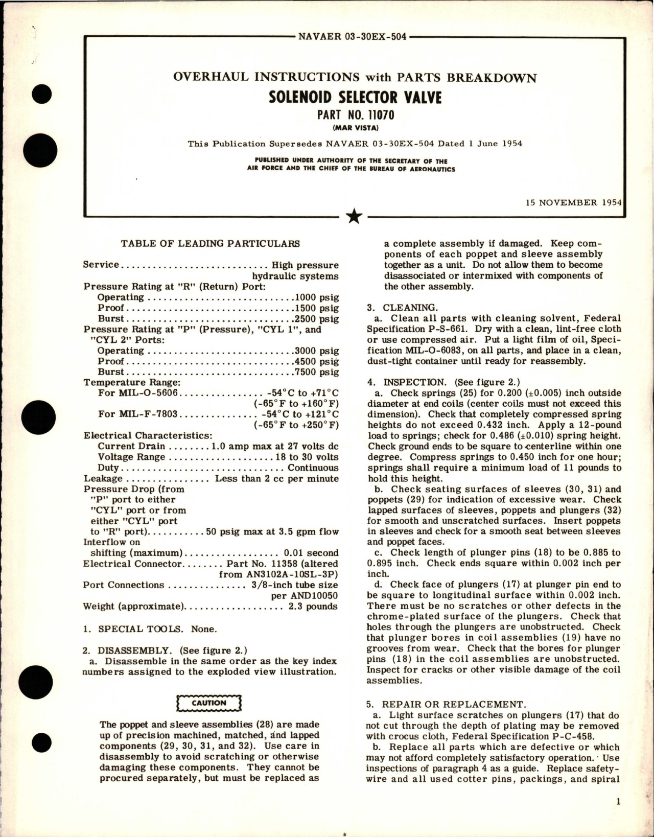 Sample page 1 from AirCorps Library document: Overhaul Instructions with Parts Breakdown for Solenoid Selector Valve - Part 11070