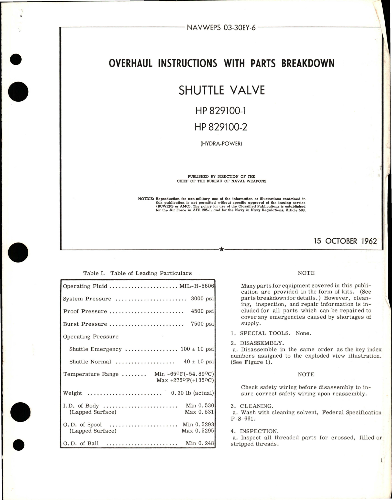 Sample page 1 from AirCorps Library document: Overhaul Instructions with Parts Breakdown for Shuttle Valve - HP 829100-1 and HP 829100-2