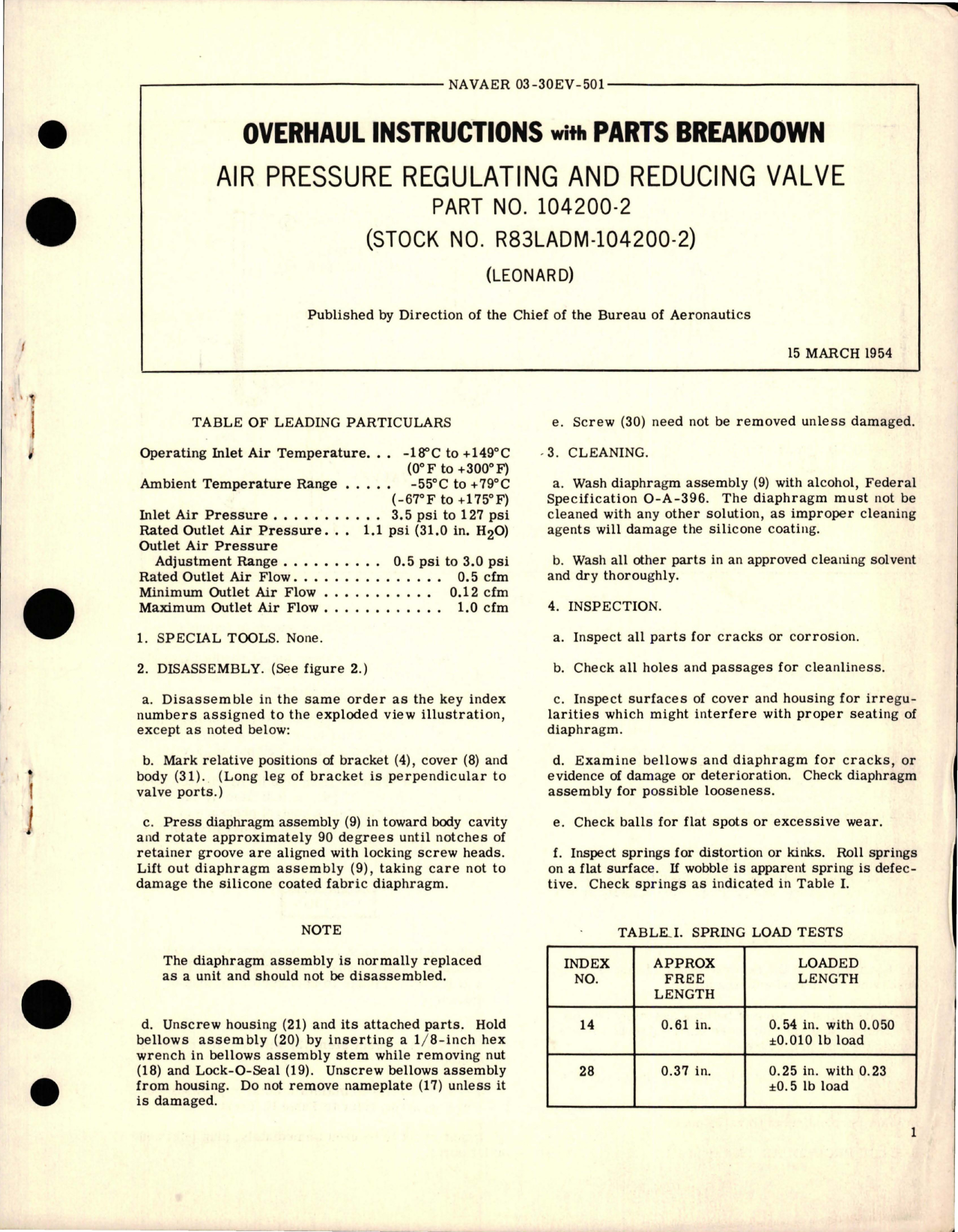 Sample page 1 from AirCorps Library document: Overhaul Instructions with Parts Breakdown for Air Pressure Regulating & Reducing Valve - Part 104200-2 