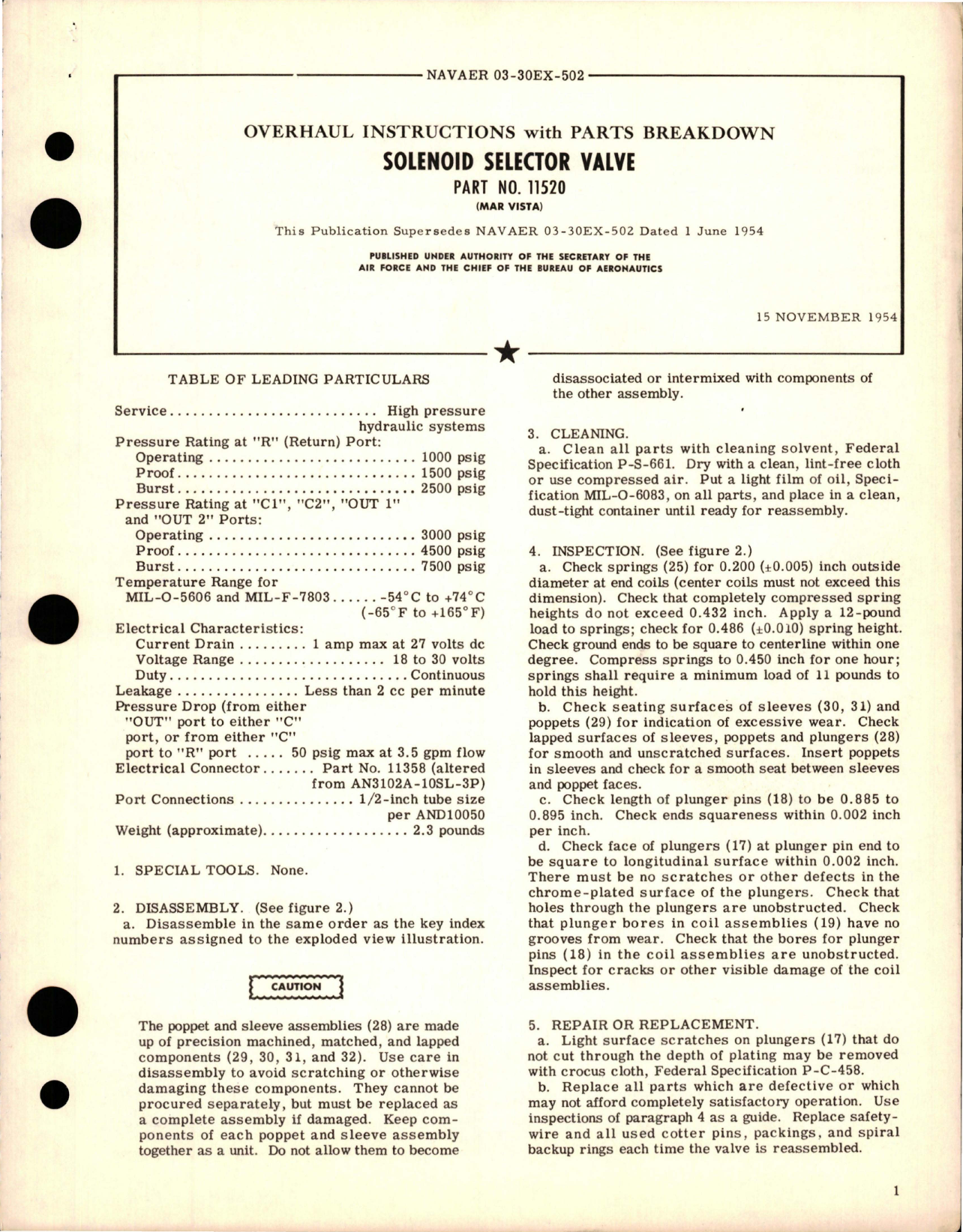 Sample page 1 from AirCorps Library document: Overhaul Instructions with Parts Breakdown for Solenoid Selector Valve - Part 11520