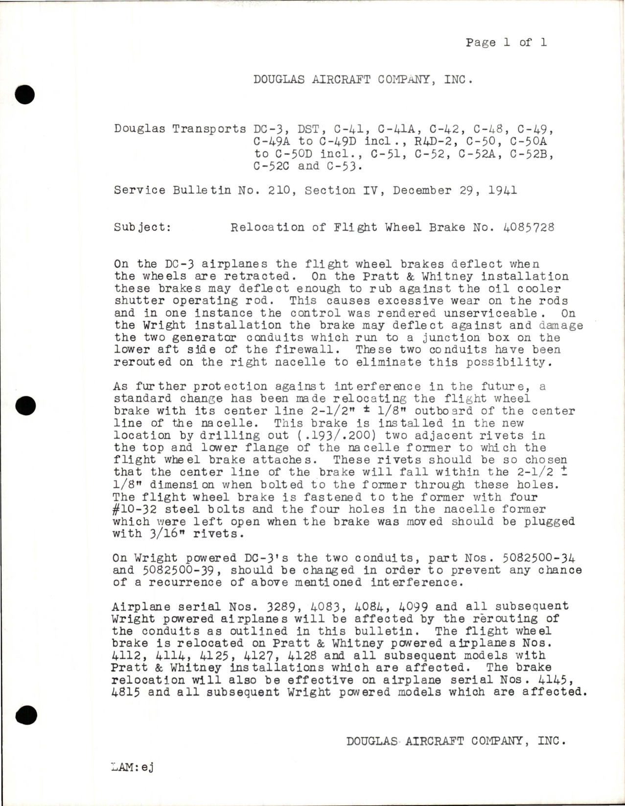 Sample page 1 from AirCorps Library document: Relocation to Flight Wheel Brake - No. 4082725