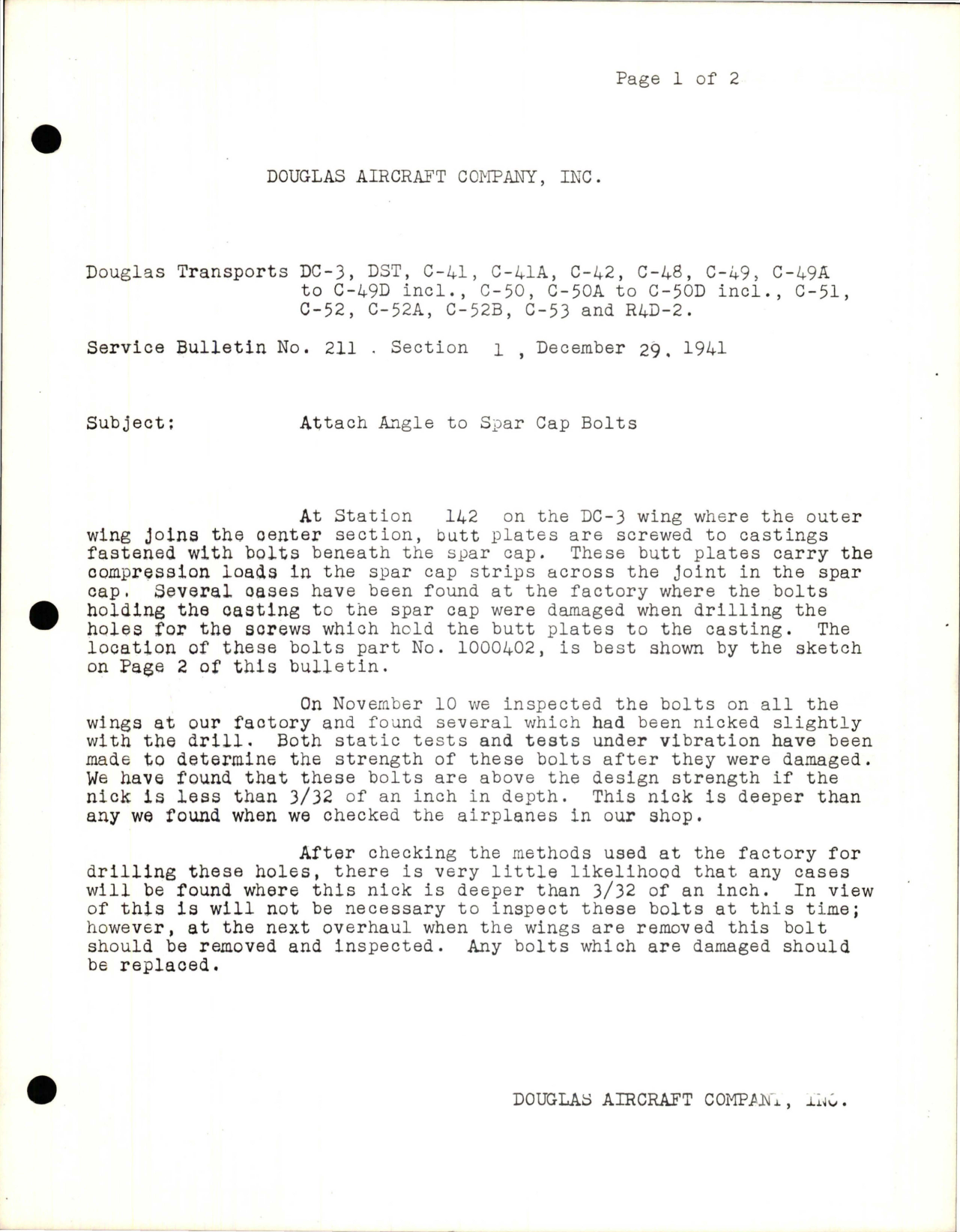 Sample page 1 from AirCorps Library document: Attach Angle to Spar Cap Bolts