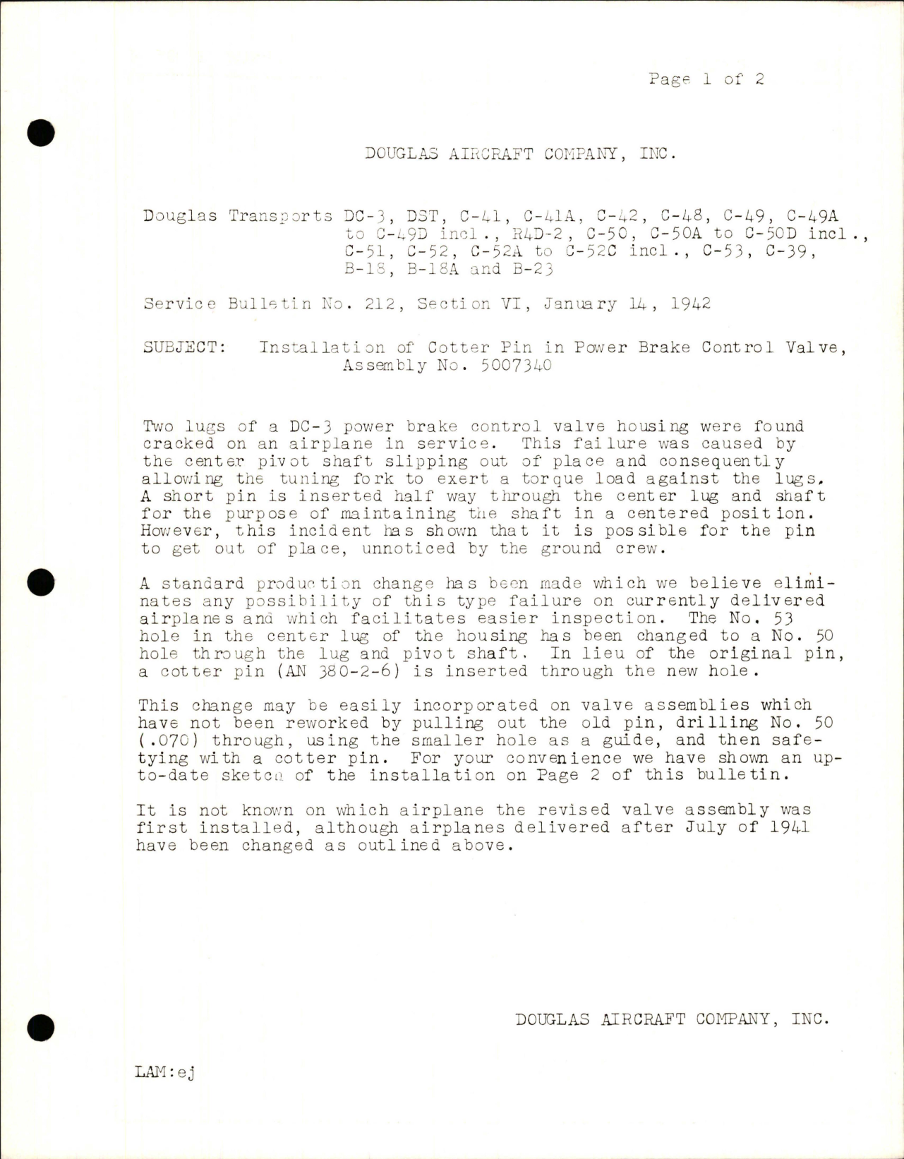 Sample page 1 from AirCorps Library document: Installation of Cotter Pin in Power Brake Control Valve - Assembly 5007340