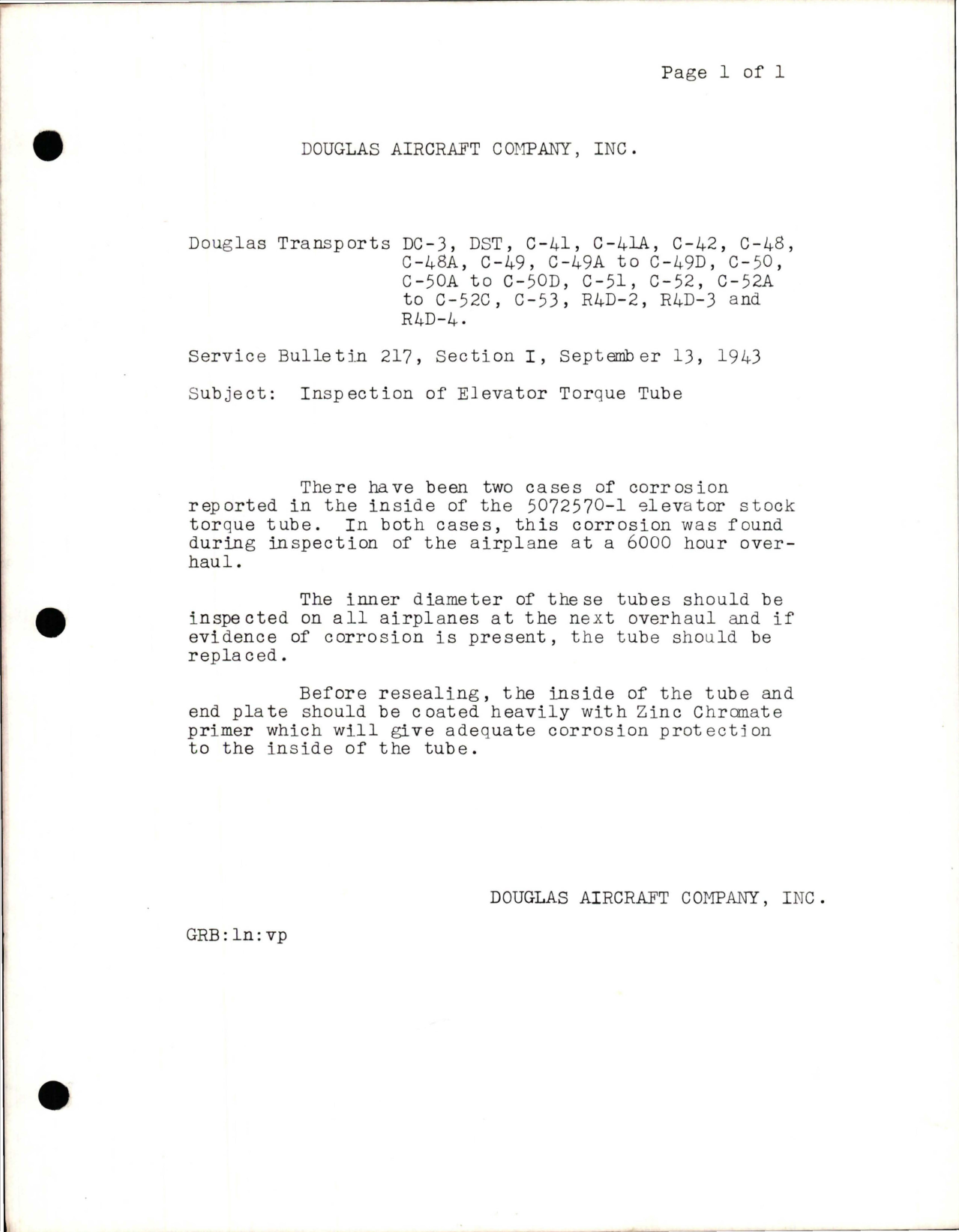 Sample page 1 from AirCorps Library document: Inspection of Elevator Torque Tube