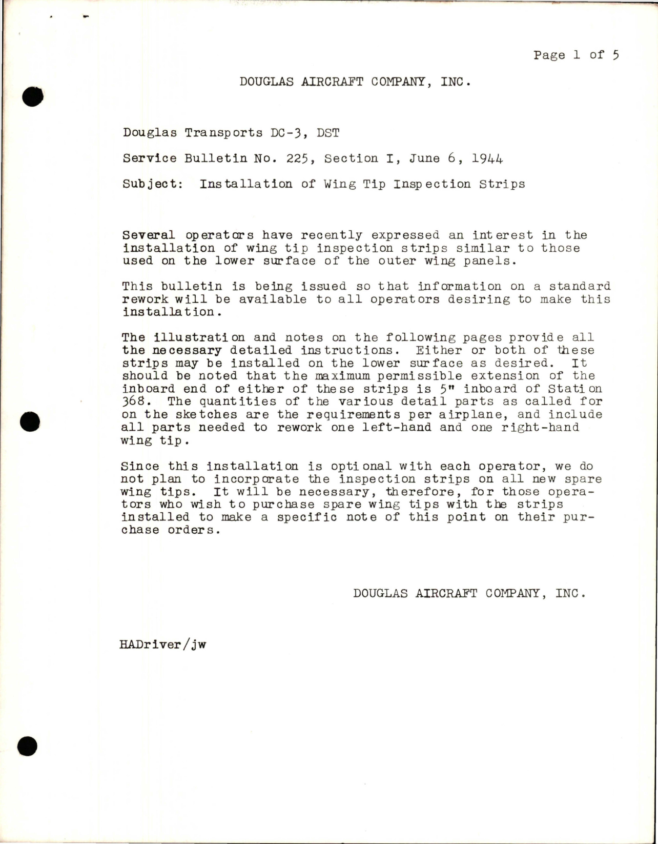 Sample page 1 from AirCorps Library document: Installation of Wing Tip Inspection Strips