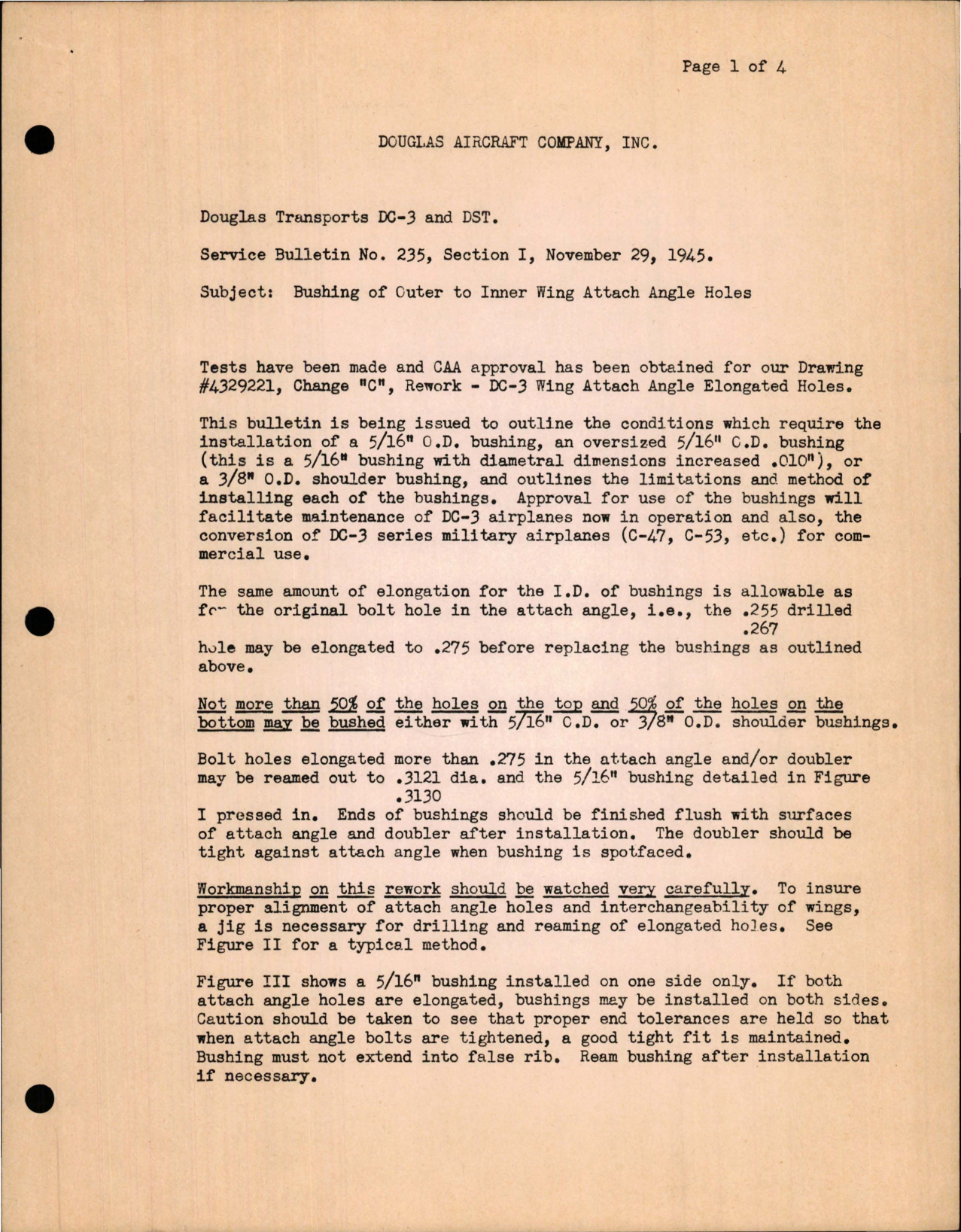 Sample page 1 from AirCorps Library document: Bushing of Outer to Inner Wing Attach Angle Holes