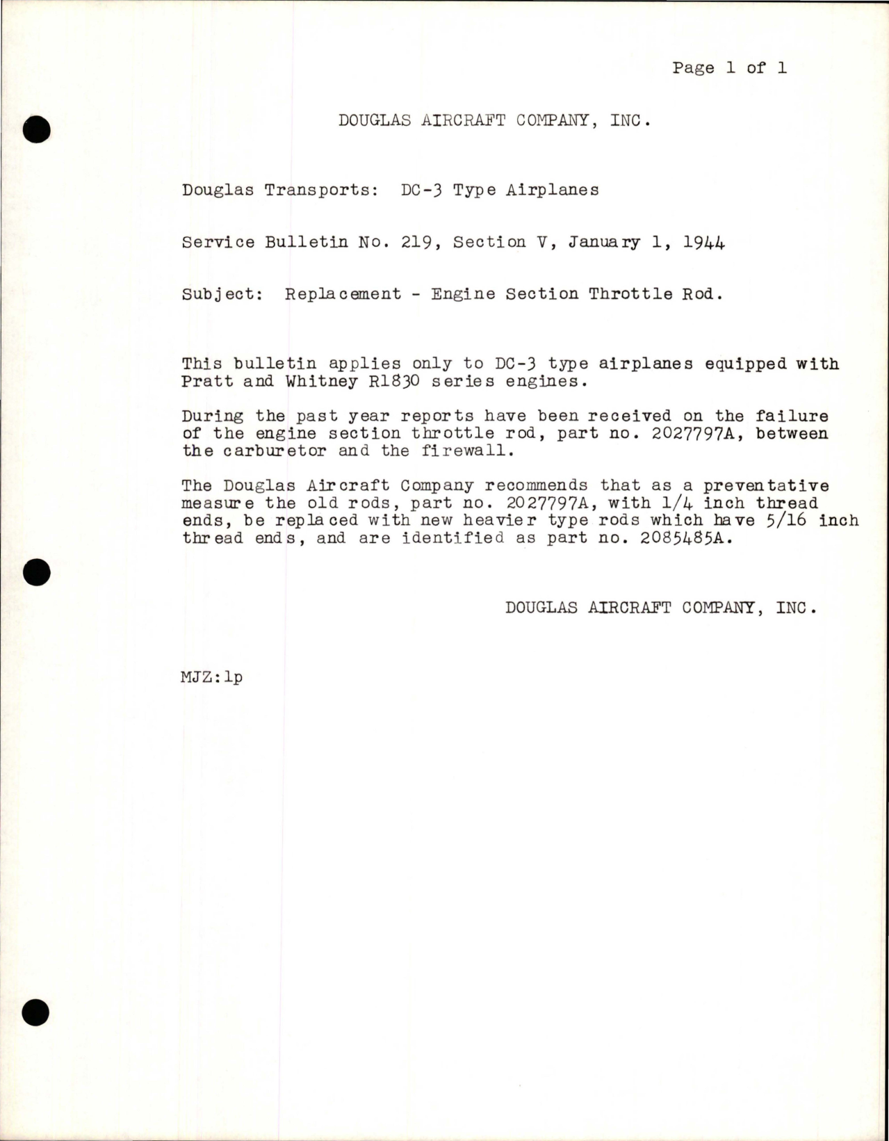 Sample page 1 from AirCorps Library document: Replacement of Engine Section Throttle Rod