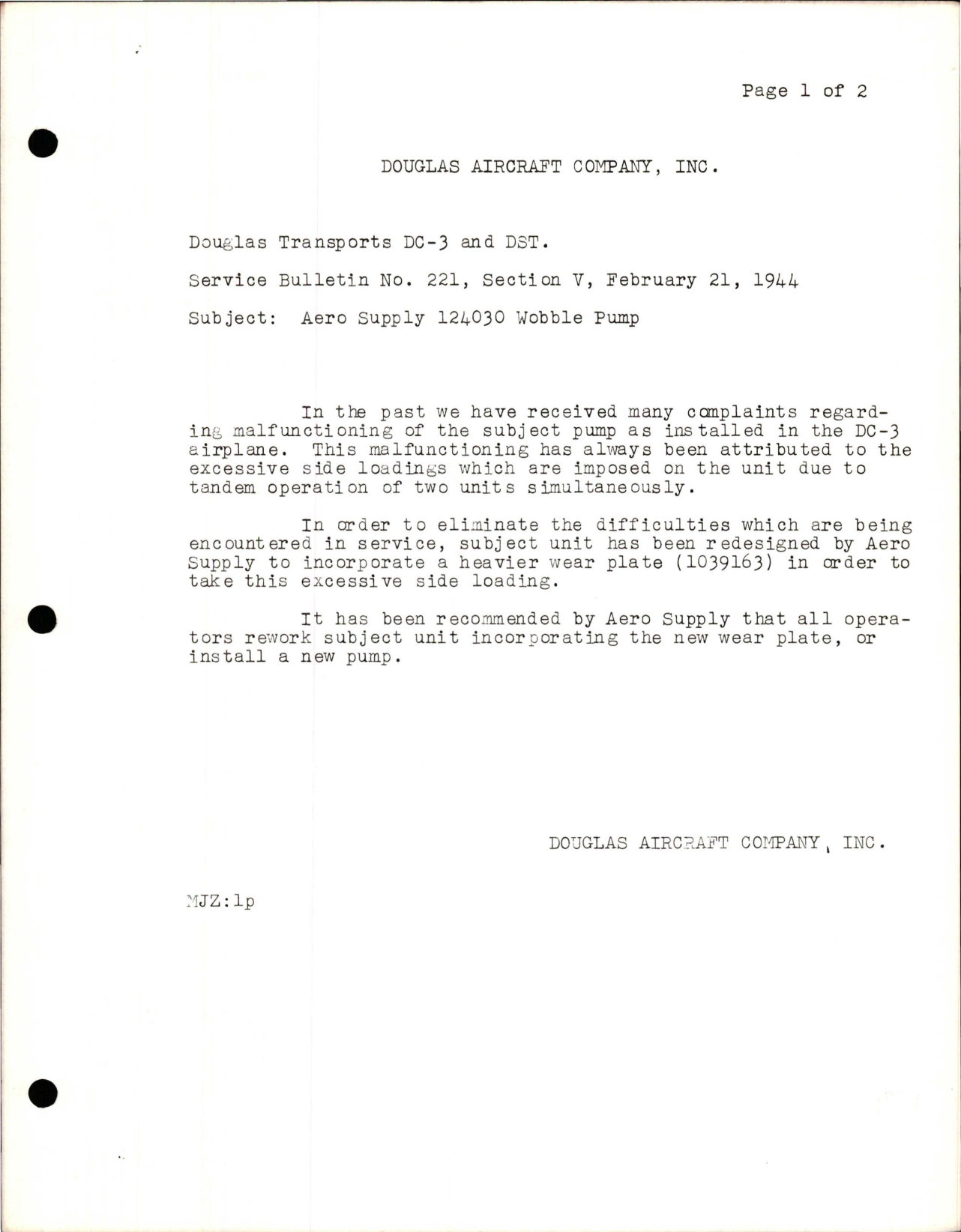 Sample page 1 from AirCorps Library document: Aero Supply 124030 Wobble Pump
