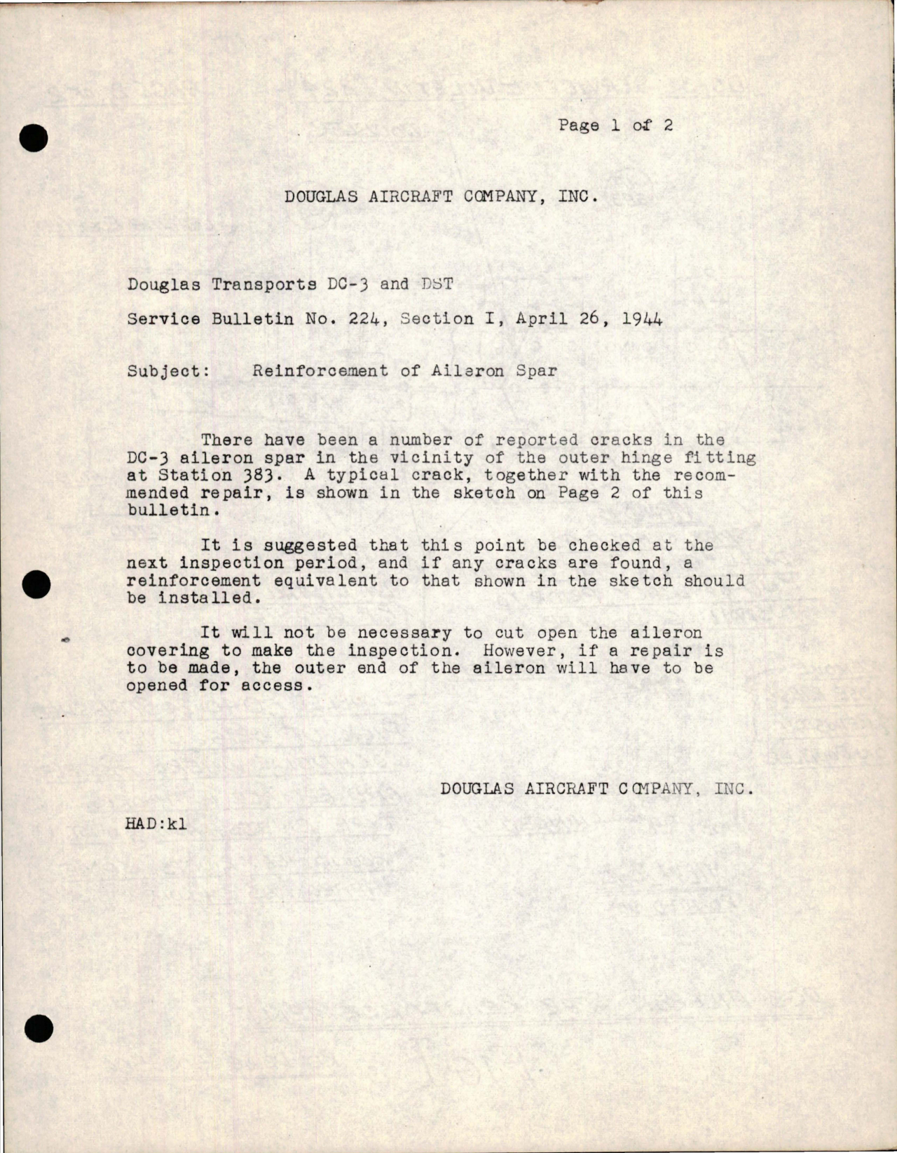 Sample page 1 from AirCorps Library document: Reinforcement of Aileron Spar