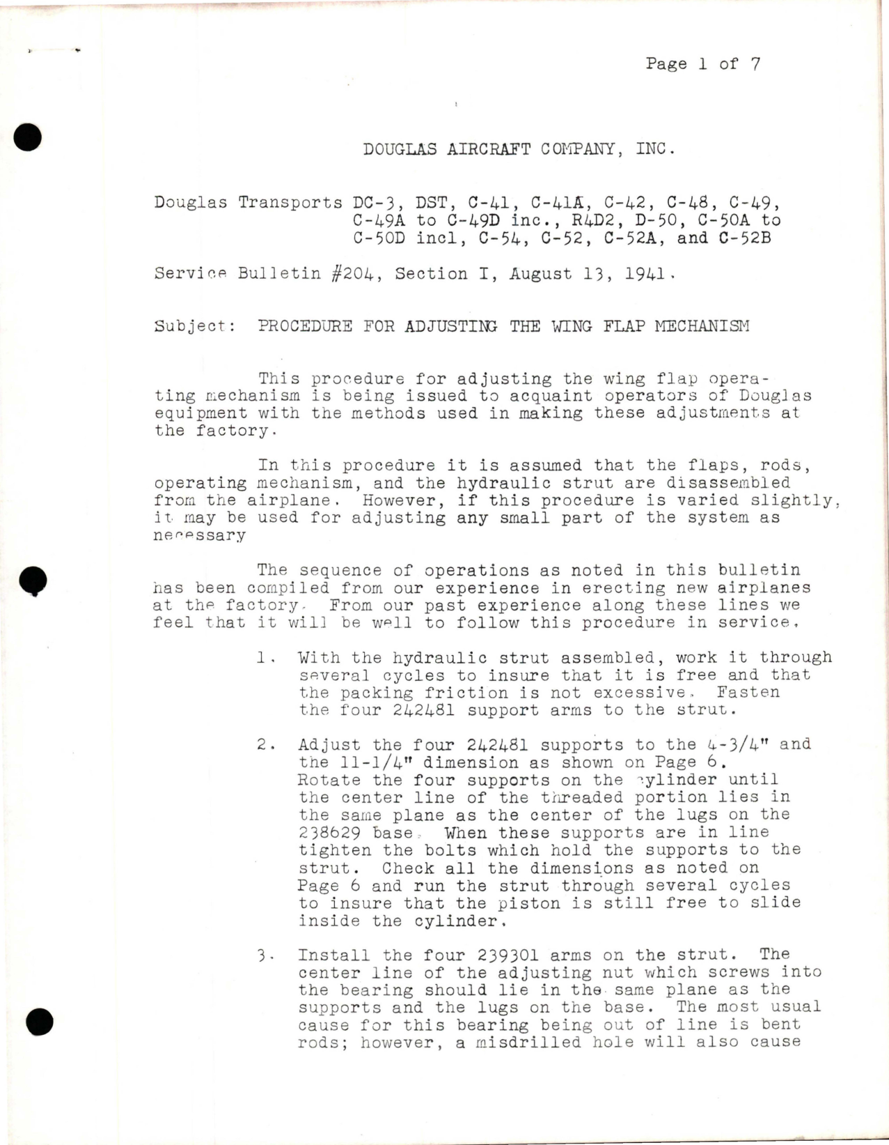 Sample page 1 from AirCorps Library document: Procedure for Adjusting the Wing Flap Mechanism