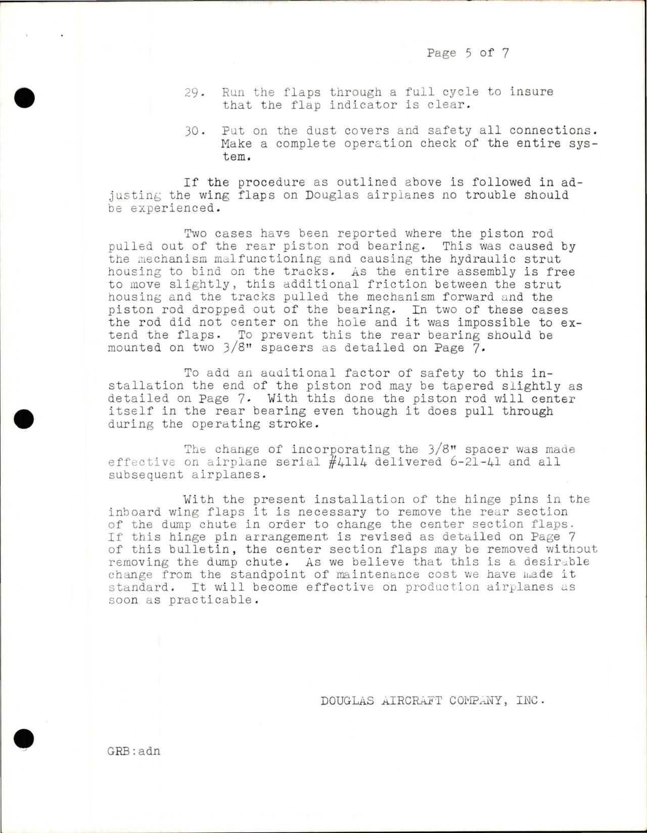 Sample page 5 from AirCorps Library document: Procedure for Adjusting the Wing Flap Mechanism