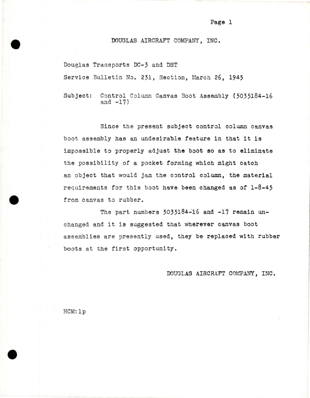 Sample page 1 from AirCorps Library document: Control Column Canvas Boot Assembly 5035184-16 and 5035184-17