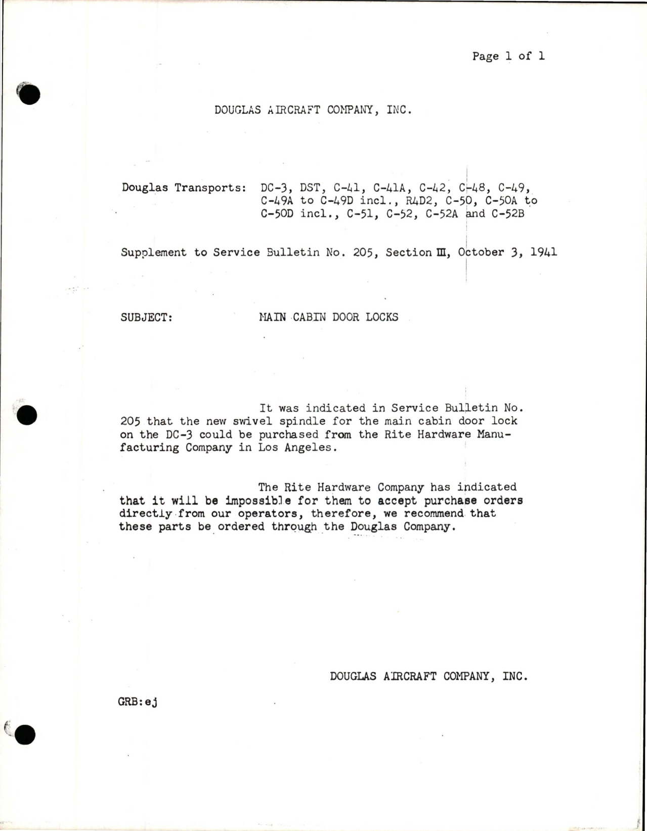 Sample page 1 from AirCorps Library document: Main Cabin Door Locks