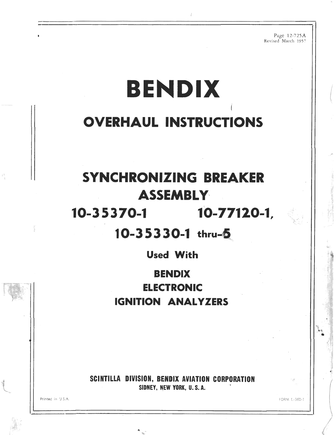 Sample page 1 from AirCorps Library document: Overhaul Instructions for Synchronizing Breaker Assembly - Parts 10-35370-1, 10-77120-1, and 10-35330-1 thru -5
