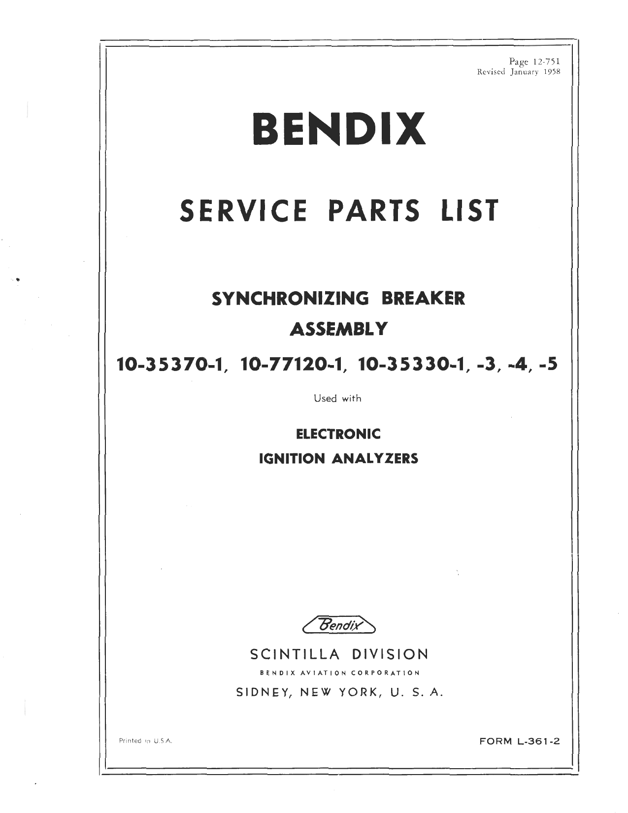 Sample page 1 from AirCorps Library document: Service Parts List for Synchronizing Breaker Assembly - 10-35370-1, 10-77120-1, 10-35330-1, 10-35330-3, 10-35330-4, and 10-35330-5