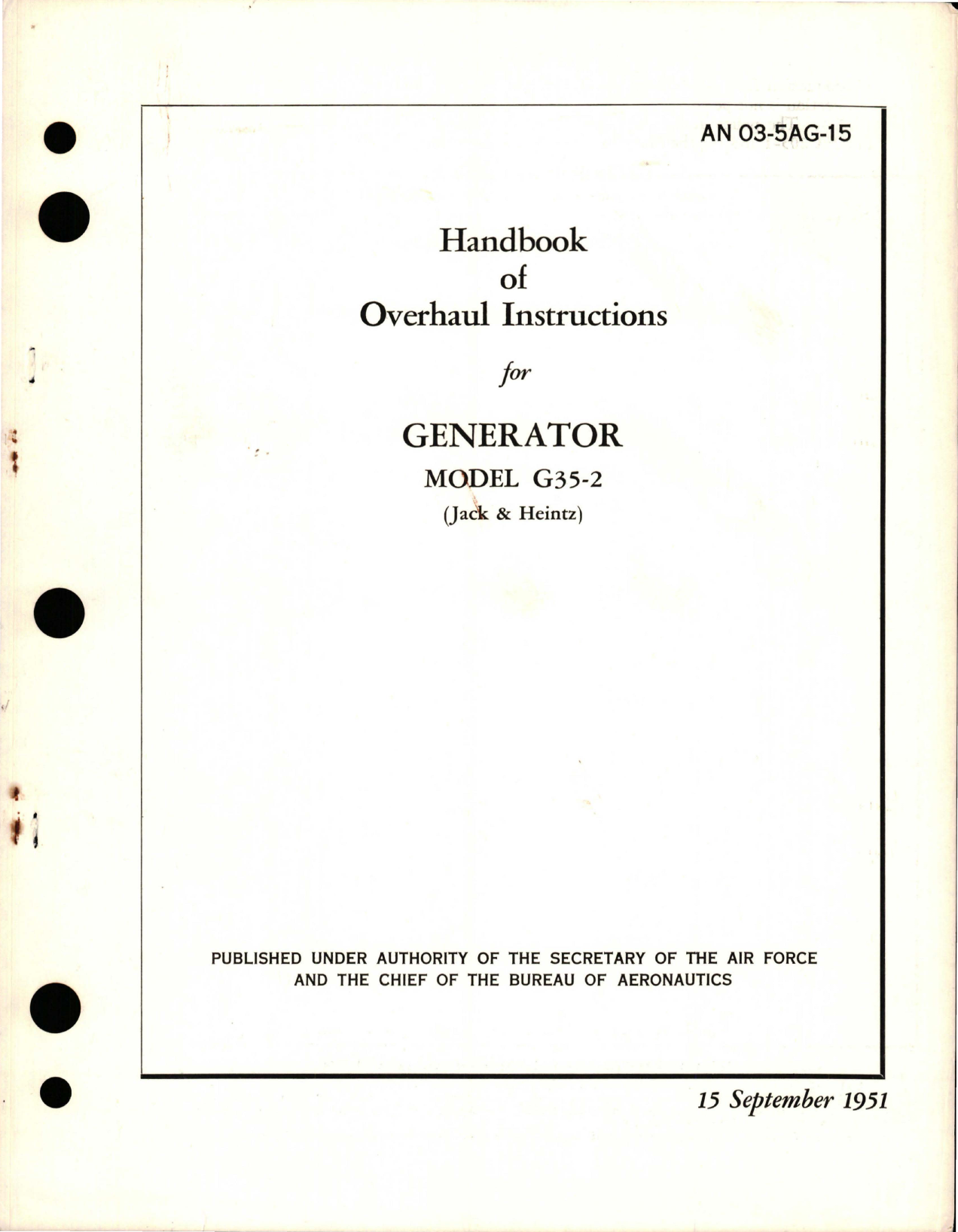 Sample page 1 from AirCorps Library document: Overhaul Instructions for Generator - Model G35-2 