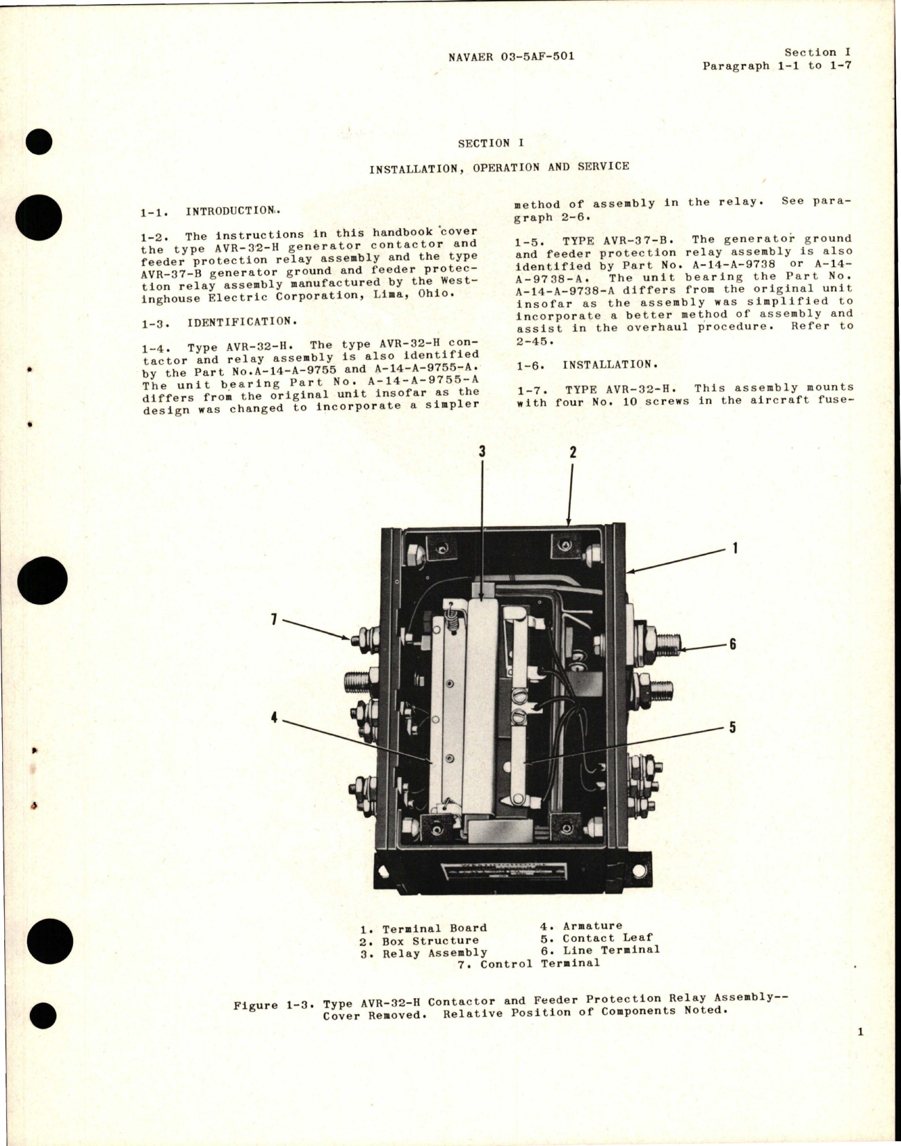 Sample page 5 from AirCorps Library document: Operation, Service and Overhaul Instructions with Parts Catalog for Generator Contractor and Feeder Protection Relay Assembly