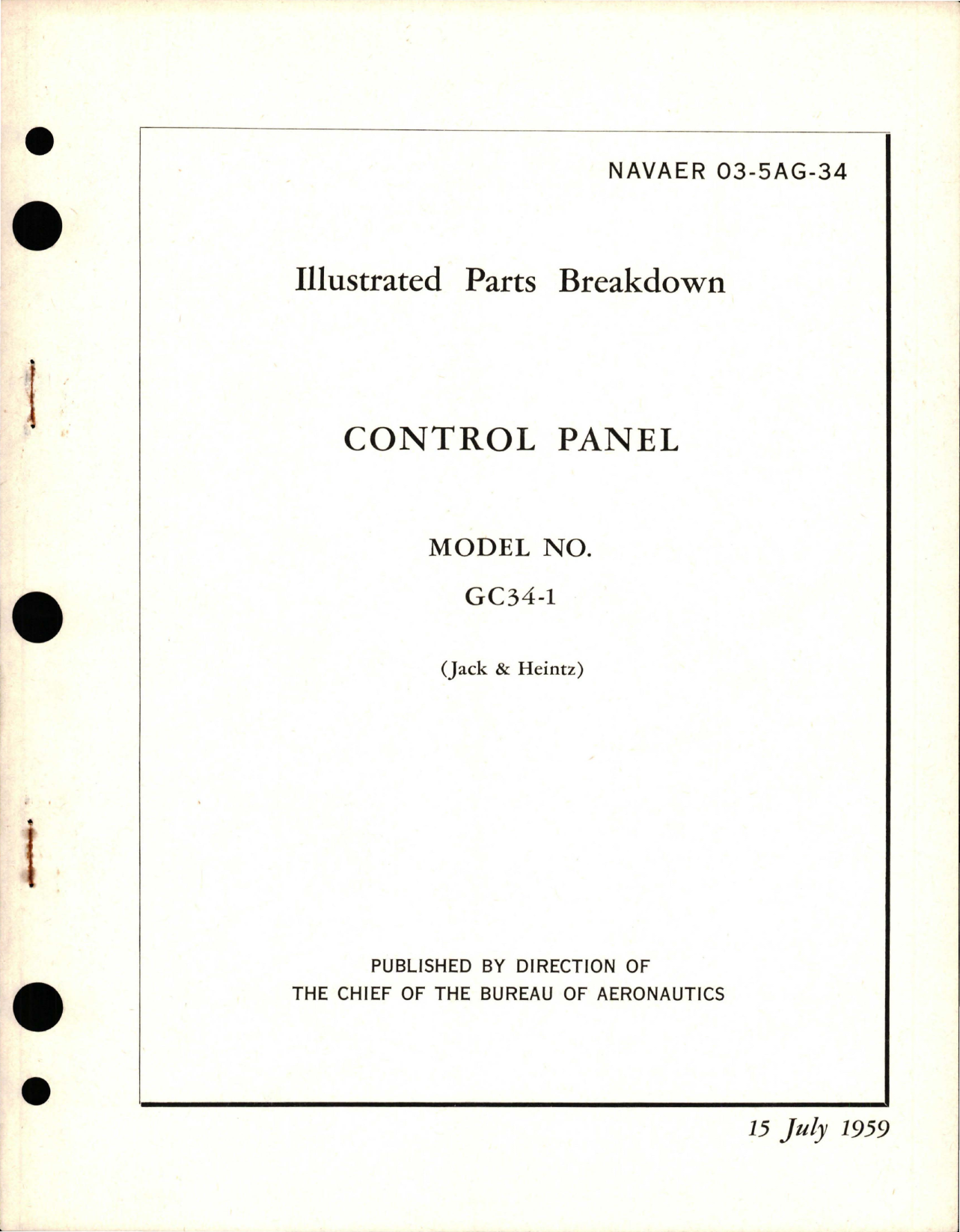 Sample page 1 from AirCorps Library document: Illustrated Parts Breakdown for Control Panel - Model GC34-1