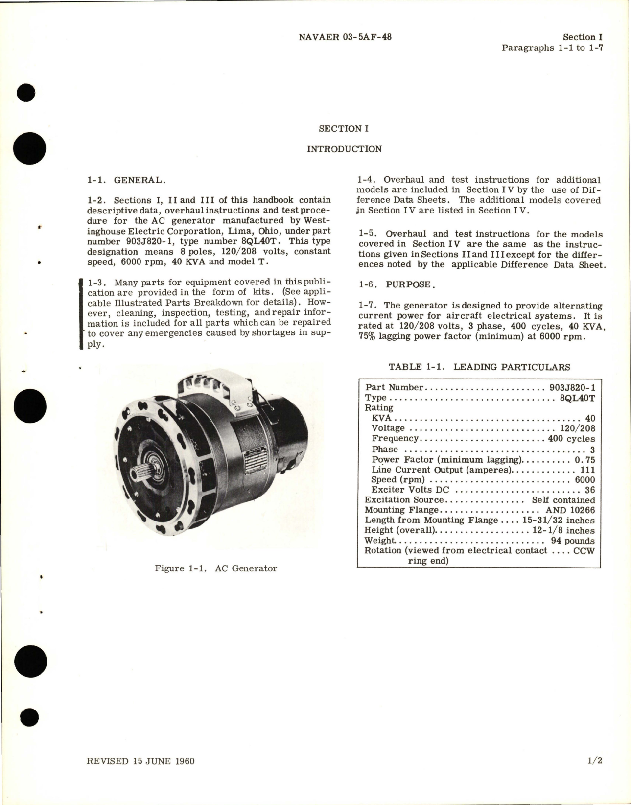 Sample page 5 from AirCorps Library document: Operation, Service and Overhaul Instructions for AC Generator - Parts 903J820-1 and A50J207-2 