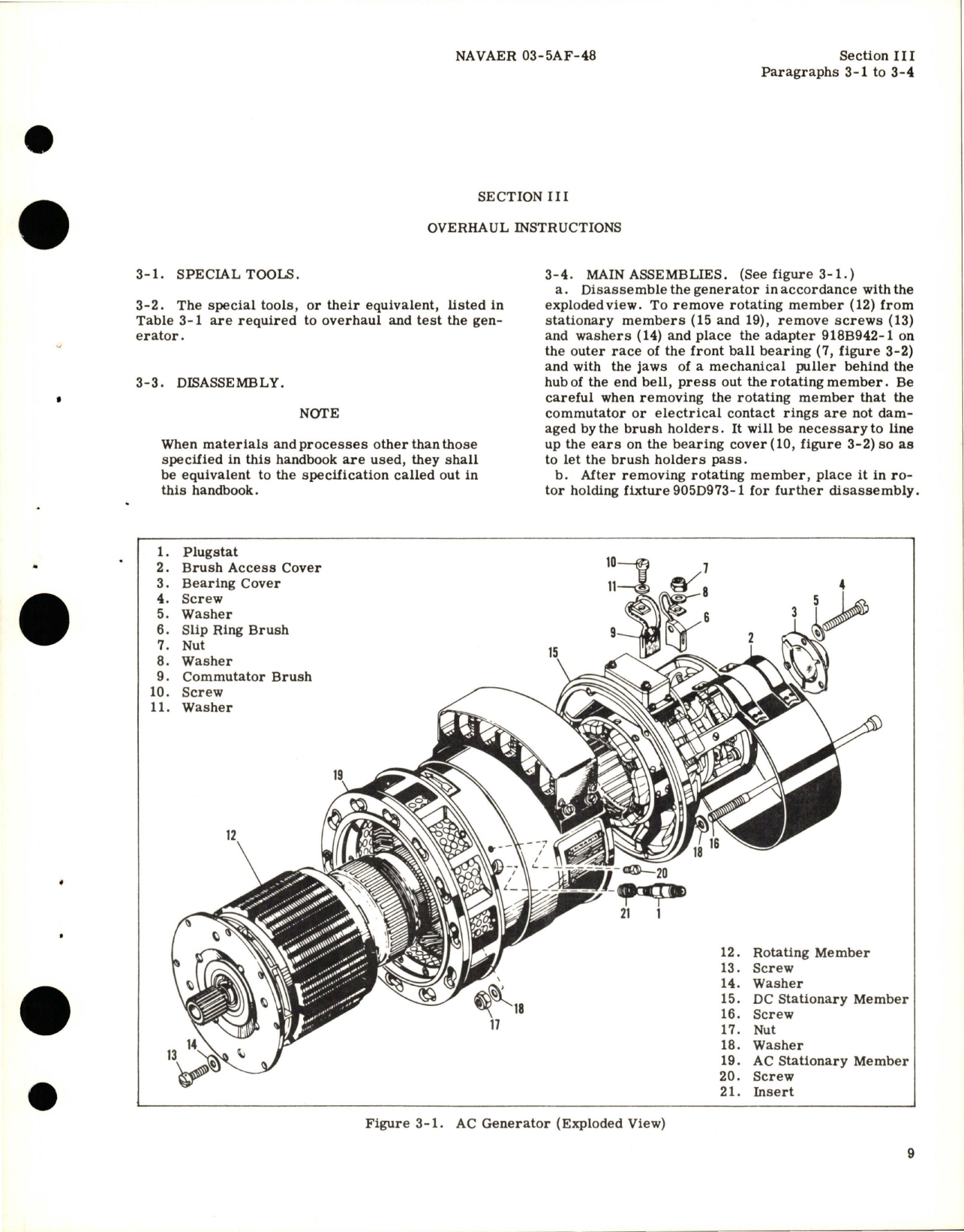Sample page 9 from AirCorps Library document: Operation, Service and Overhaul Instructions for AC Generator - Parts 903J820-1 and A50J207-2 