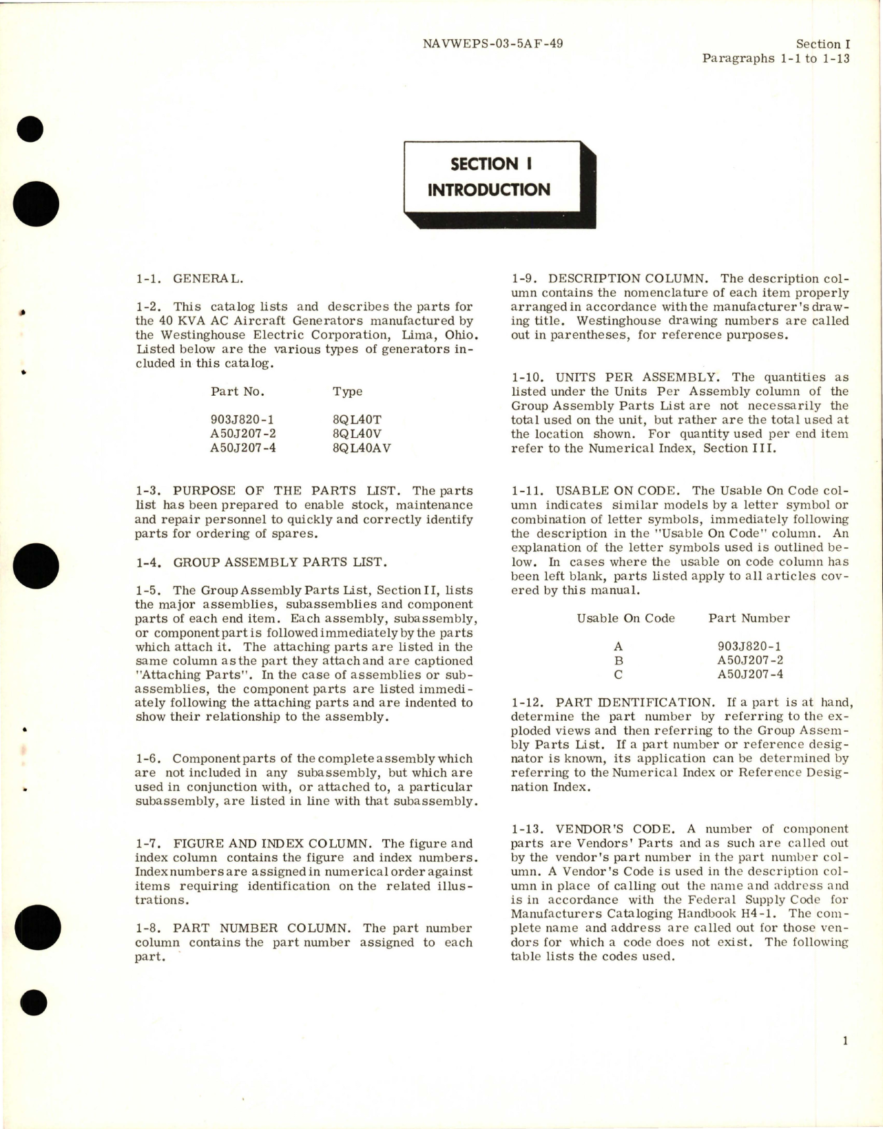 Sample page 5 from AirCorps Library document: Illustrated Parts Breakdown for AC Generator - Parts 903J820-1, A50J207-2 and A50J207-4