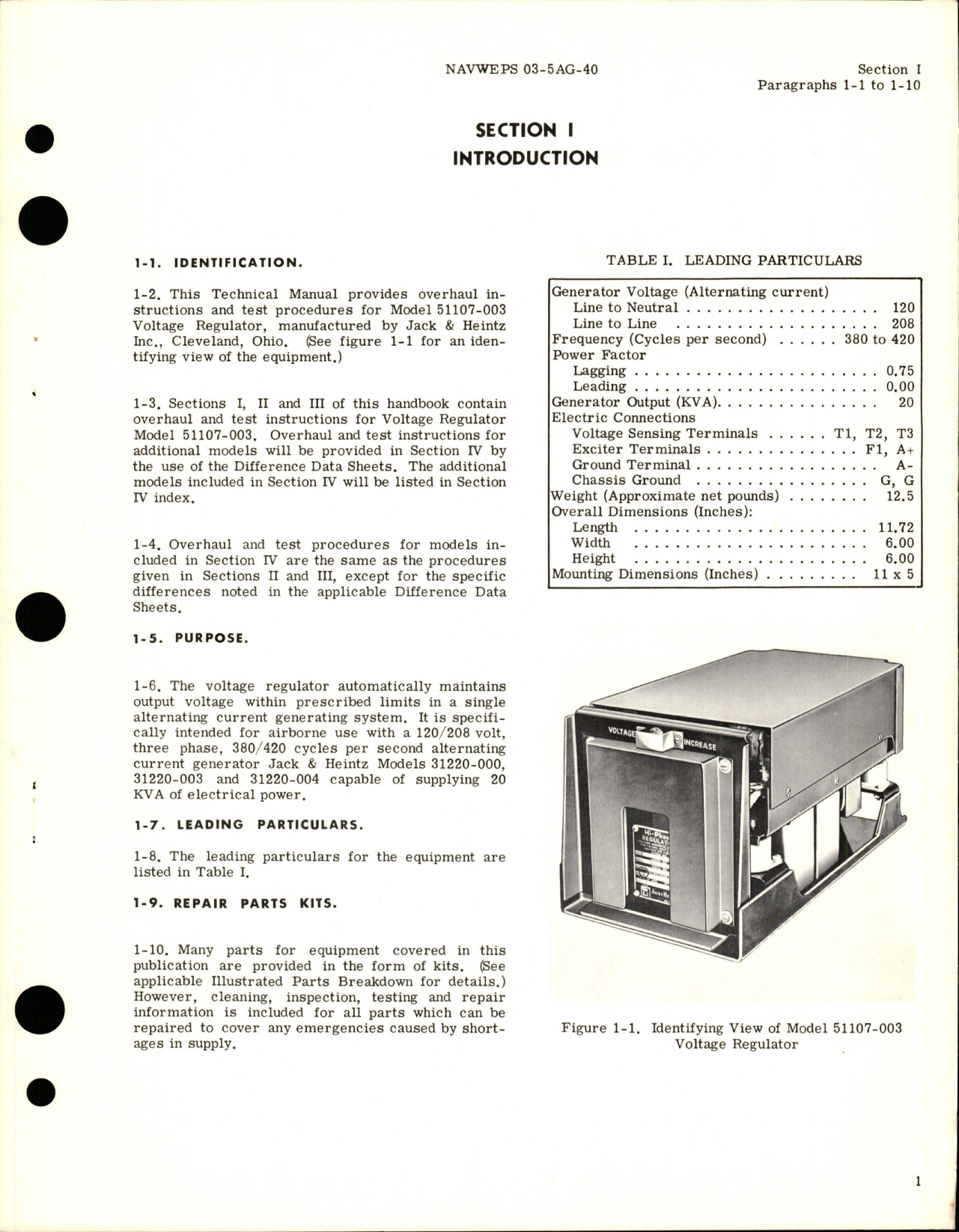 Sample page 5 from AirCorps Library document: Overhaul Instructions for Voltage Regulator - Model 51107-003