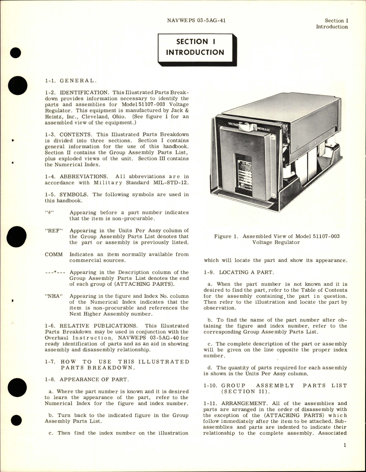 Sample page 5 from AirCorps Library document: Illustrated Parts Breakdown for Voltage Regulator - Model 51107-003 