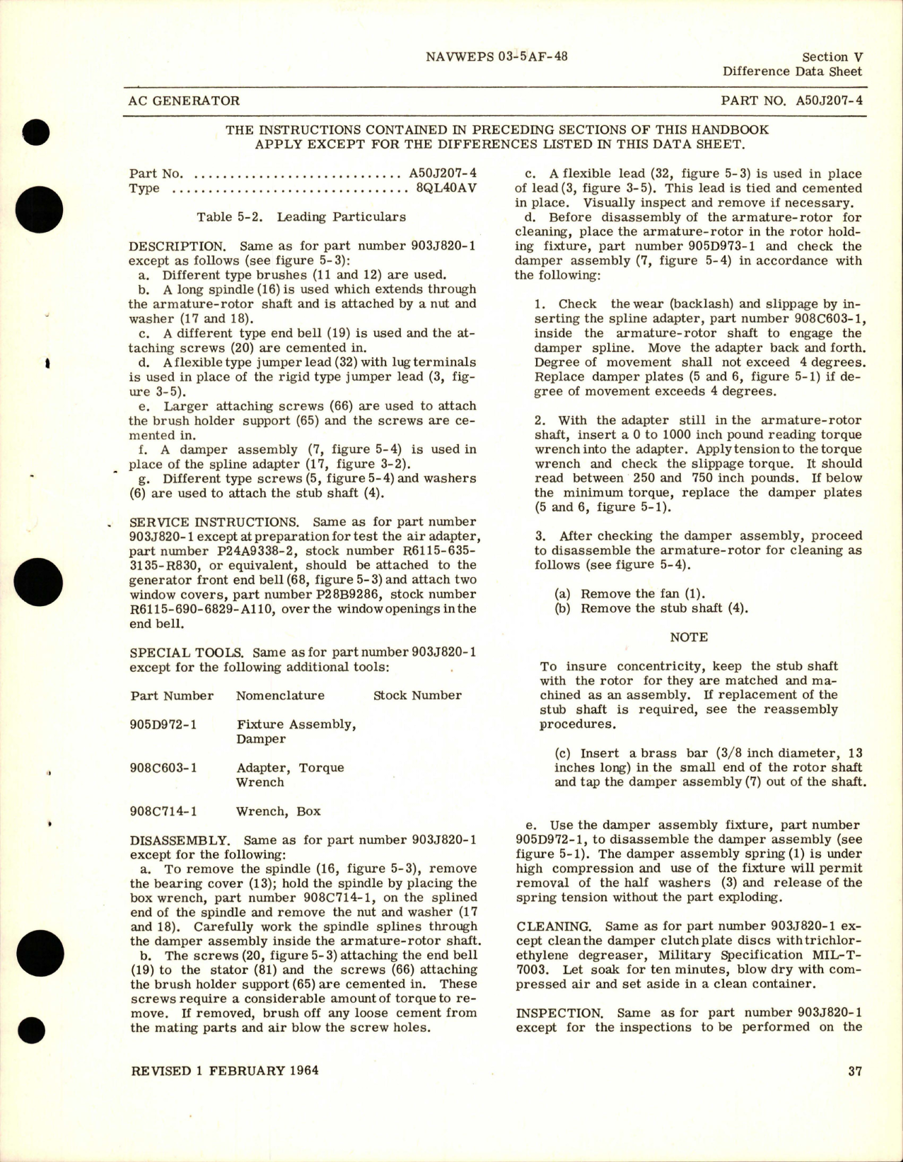 Sample page 5 from AirCorps Library document: Operation, Service and Overhaul Instructions for AC Generator - Parts 903J820-1, A50J207-2, and A50J207-4