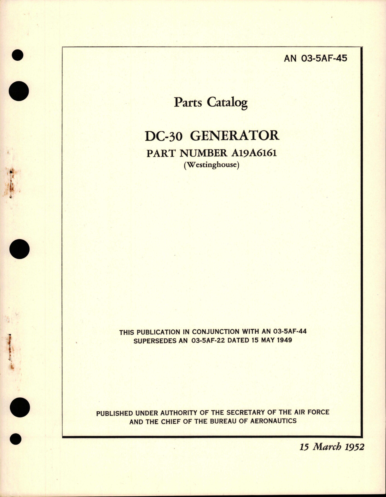 Sample page 1 from AirCorps Library document: Parts Catalog for DC-30 Generator - Part A19A6161