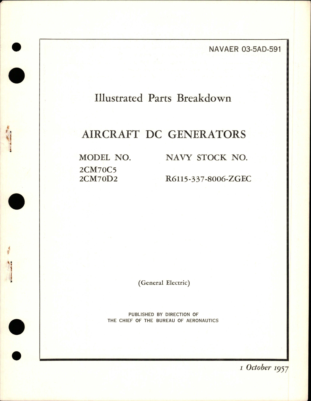 Sample page 1 from AirCorps Library document: Illustrated Parts Breakdown for Aircraft DC Generators - Models 2CM70C5 and 2CM70D2