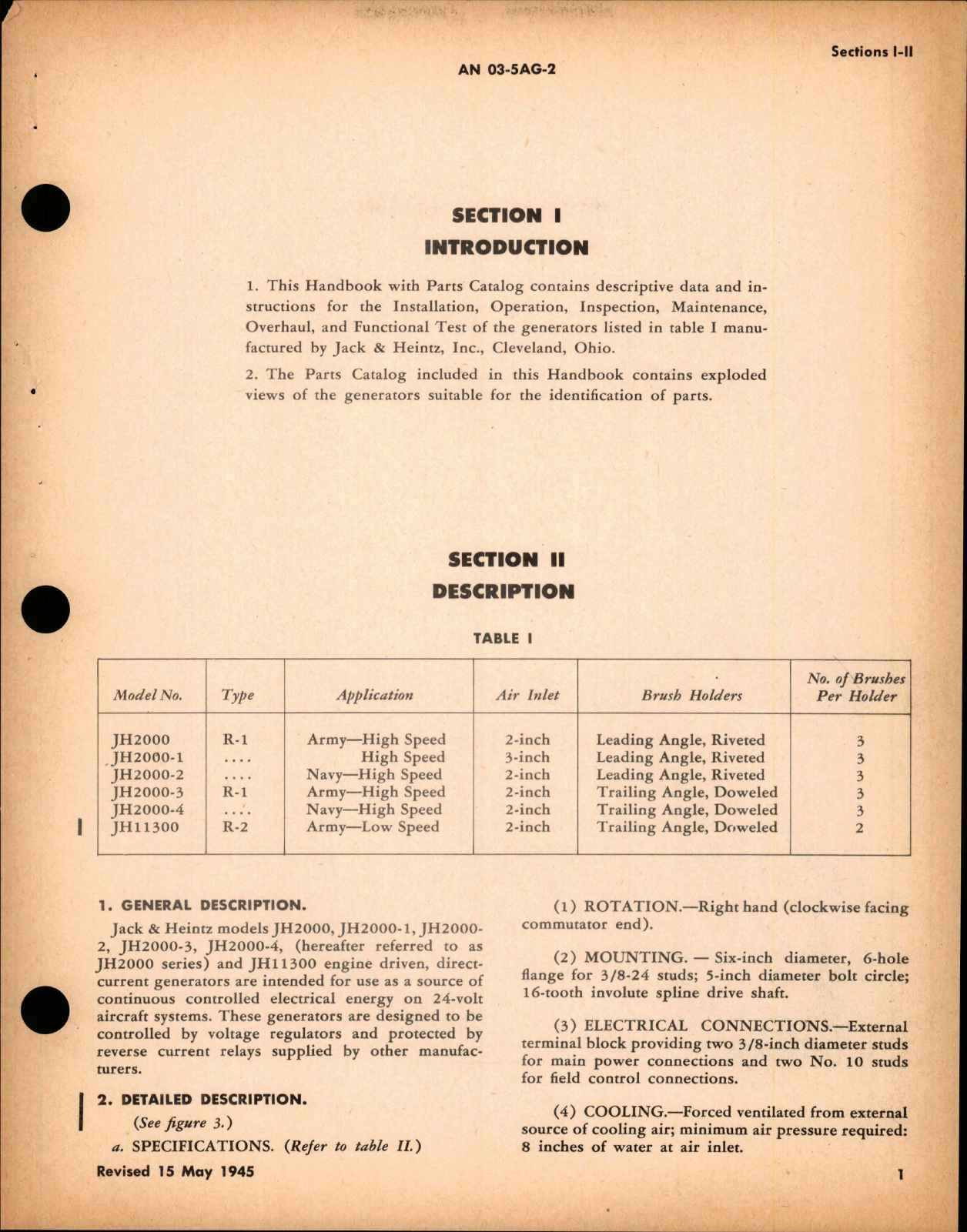 Sample page 5 from AirCorps Library document: Operation, Service and Overhaul Instructions with Parts Catalog for Generators - Types R-1 and R-2